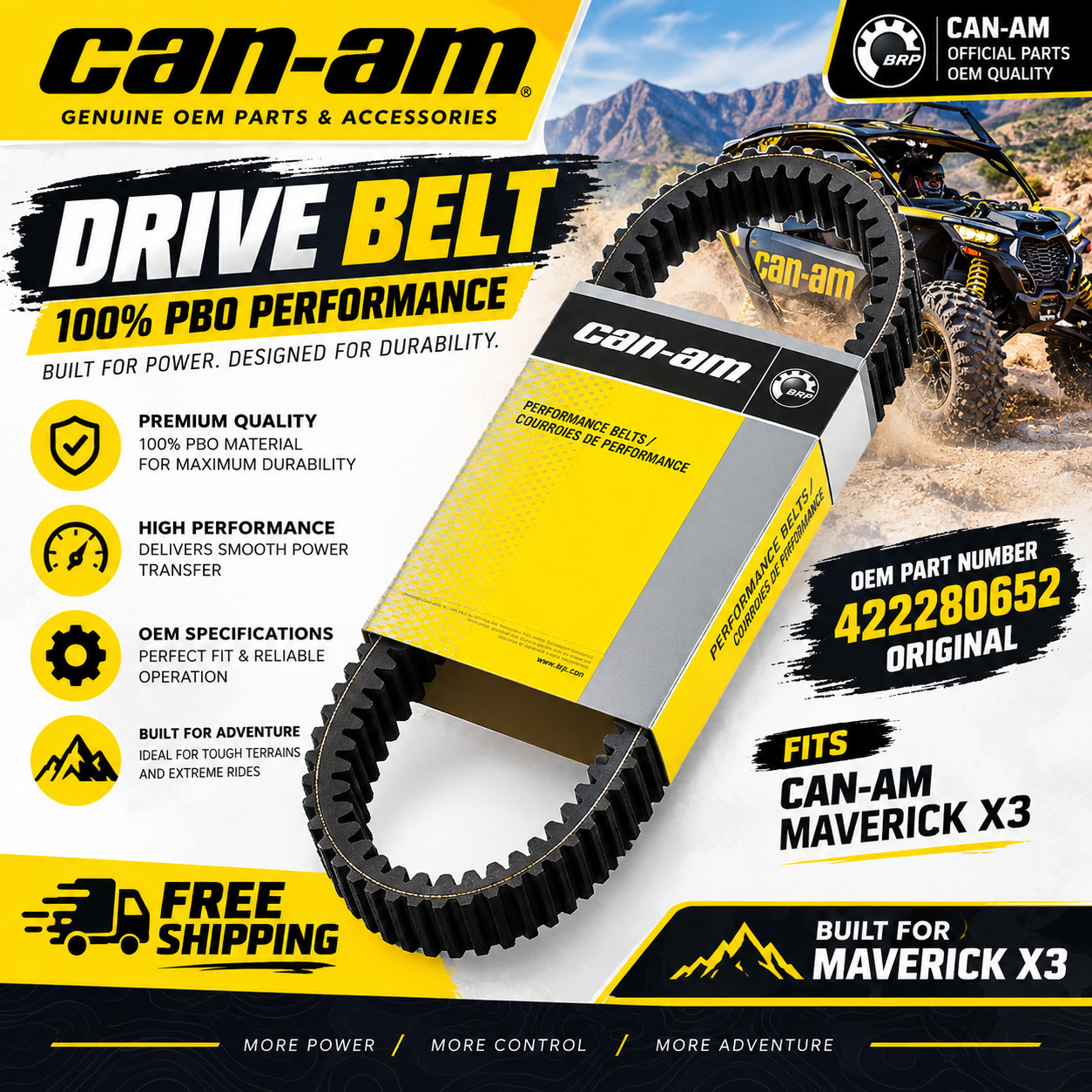 Can-Am New OEM 100% PBO Performance Drive Belt Maverick X3, 422280652 Original Can-Am New OEM 100% PBO Performance Drive Belt Maverick X3, 422280652 Original