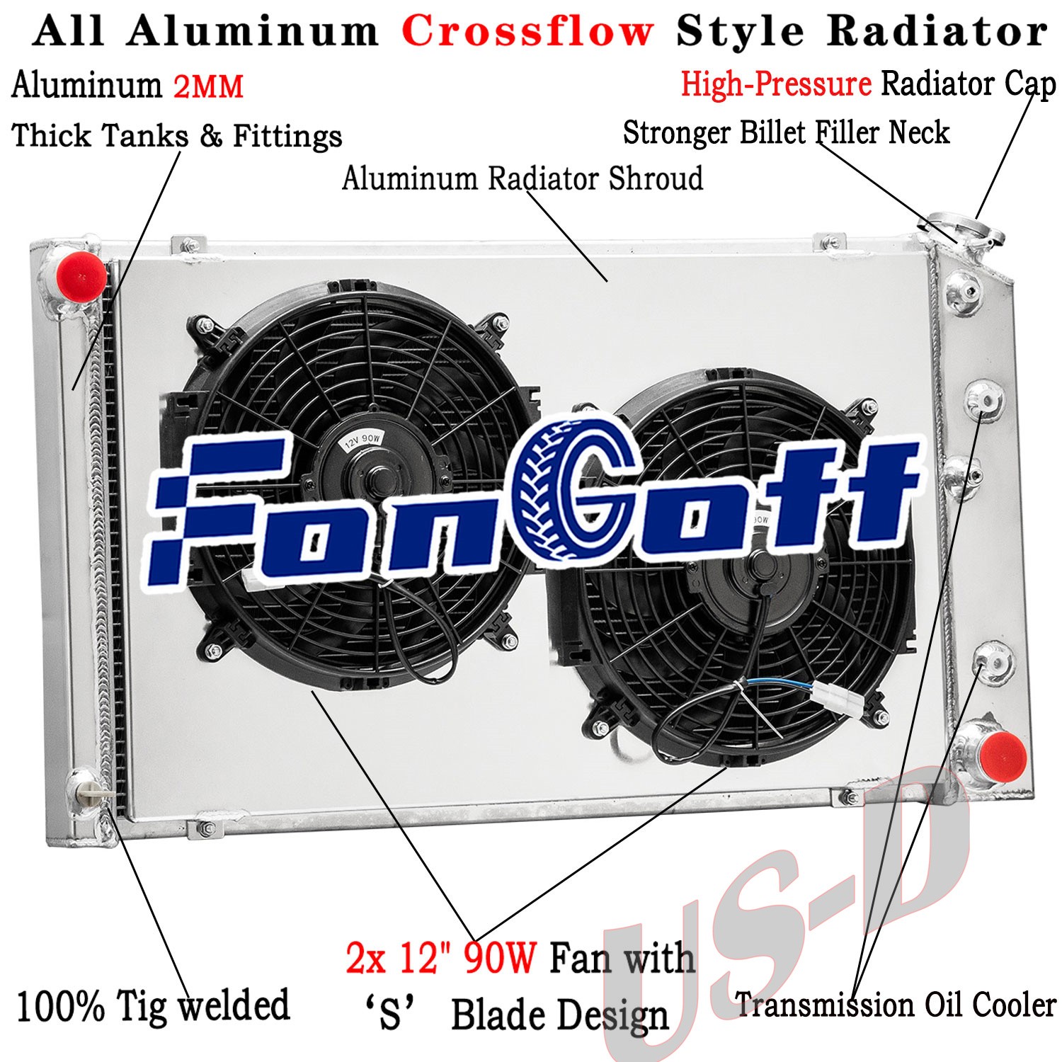 2Row Radiator Shroud Fan Fit 68-1977 Chevy Chevelle Malibu 1971-90 Caprice CC161