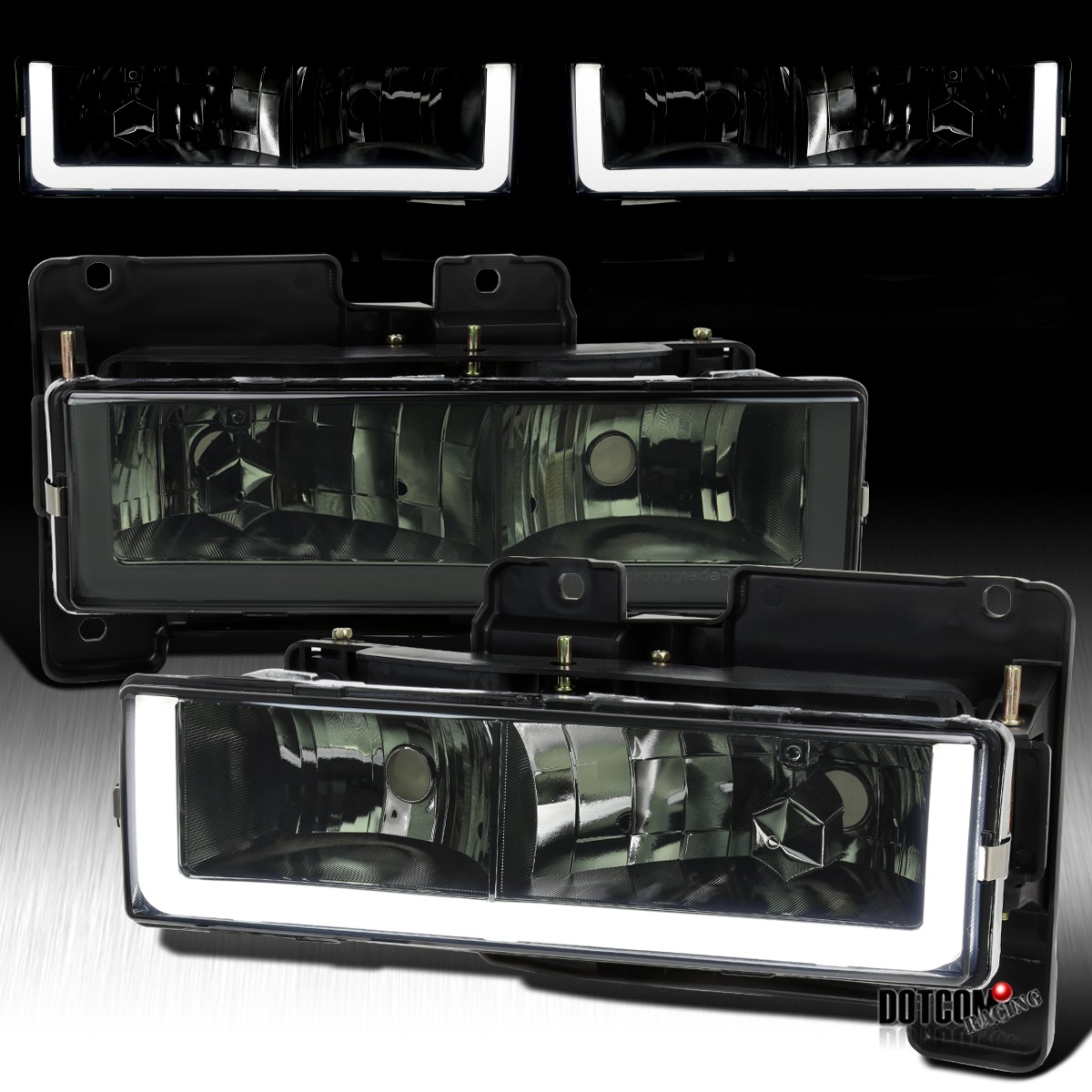 Fit 88-98 Sierra C/K Silverado 95-99 Tahoe Yukon Smoke LED Tube Headlights Lamps Fit 88-98 Sierra C/K Silverado 95-99 Tahoe Yukon Smoke LED Tube Headlights Lamps