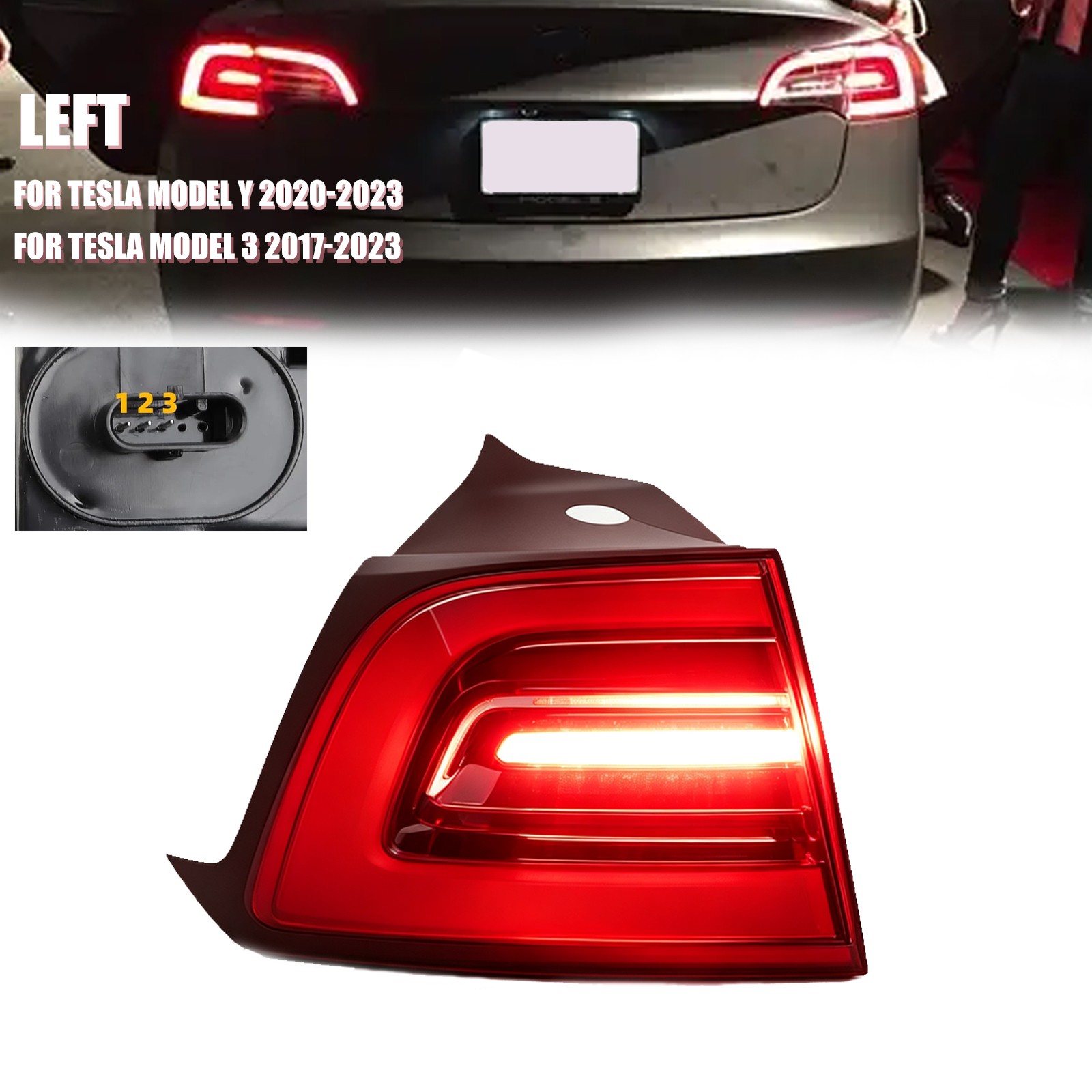 3pin For 2017-2020 Tesla Model 3 LED Outer Rear Tail light Lamp Left Driver Side 3pin For 2017-2020 Tesla Model 3 LED Outer Rear Tail light Lamp Left Driver Side