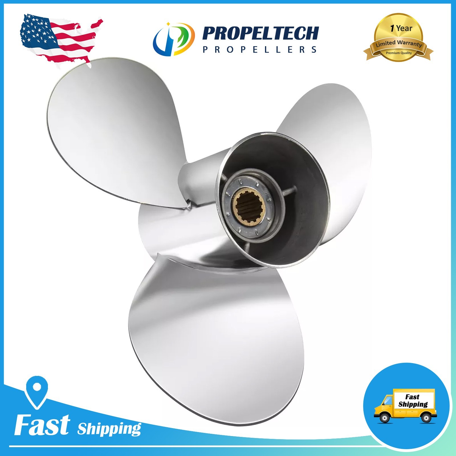 11 1/4 X 15 Stainless Outboard Propeller 11.25X15 Fit Suzuki 35-65HP 13 Spline