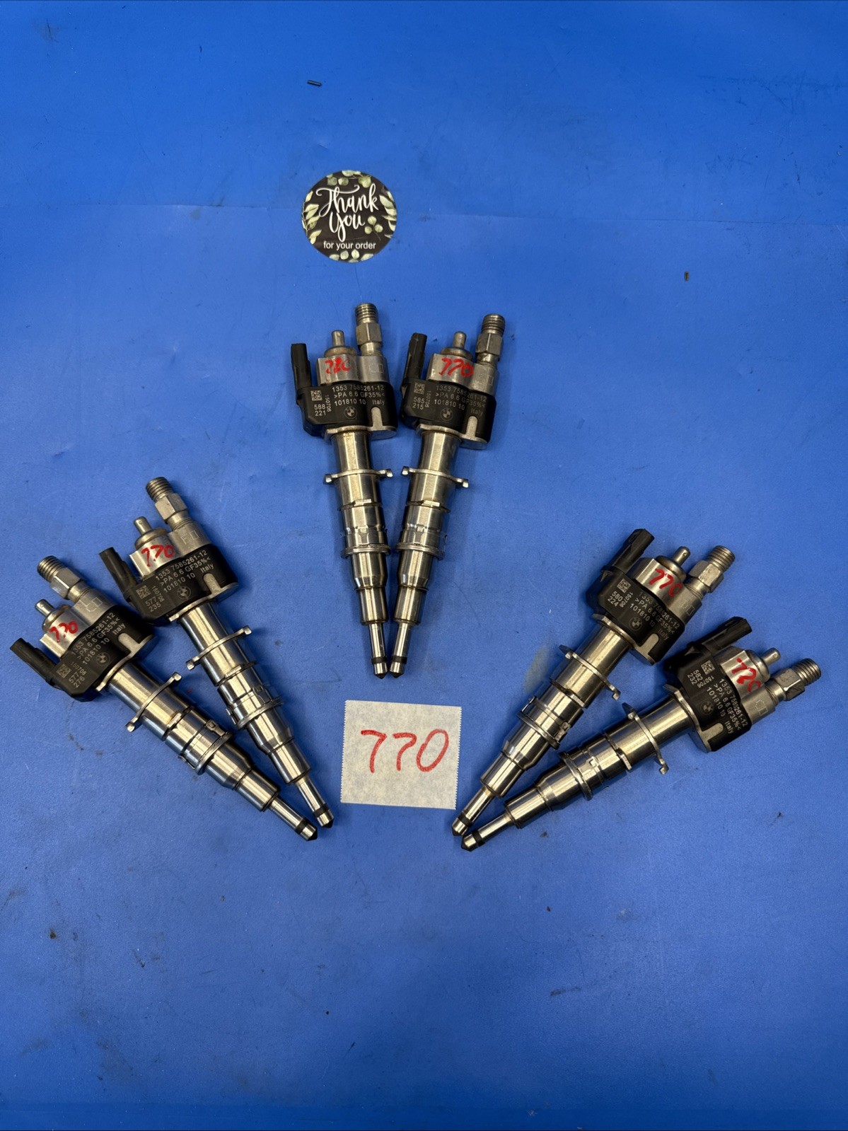 07-15 BMW 135i 335i 535i E60 E90 N54 INJECTOR SET of 6 INDEX 12 TESTED OEM