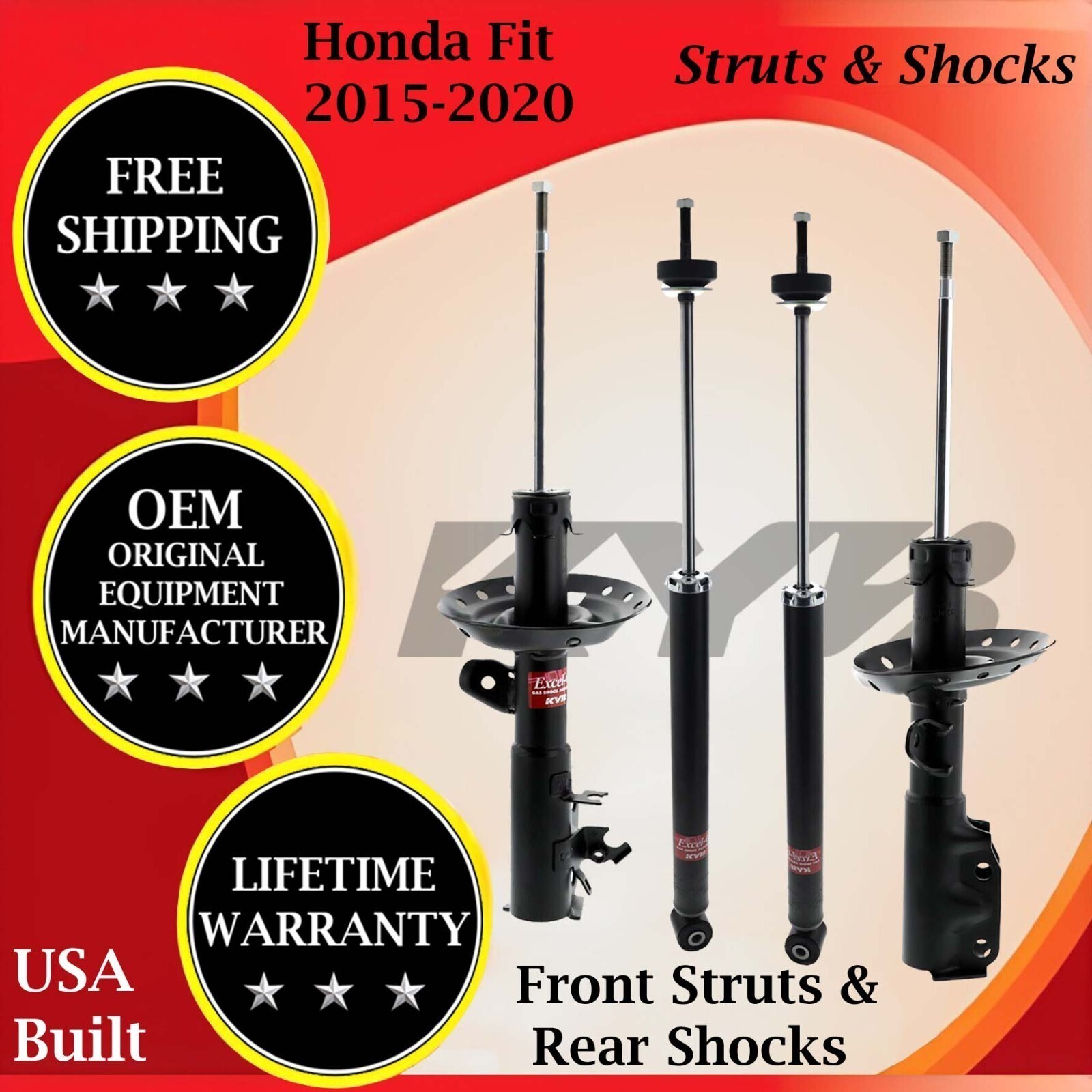 KYB OEM Front Struts & Rear Shocks For 2015-2020 Honda Fit Lifetime Warranty