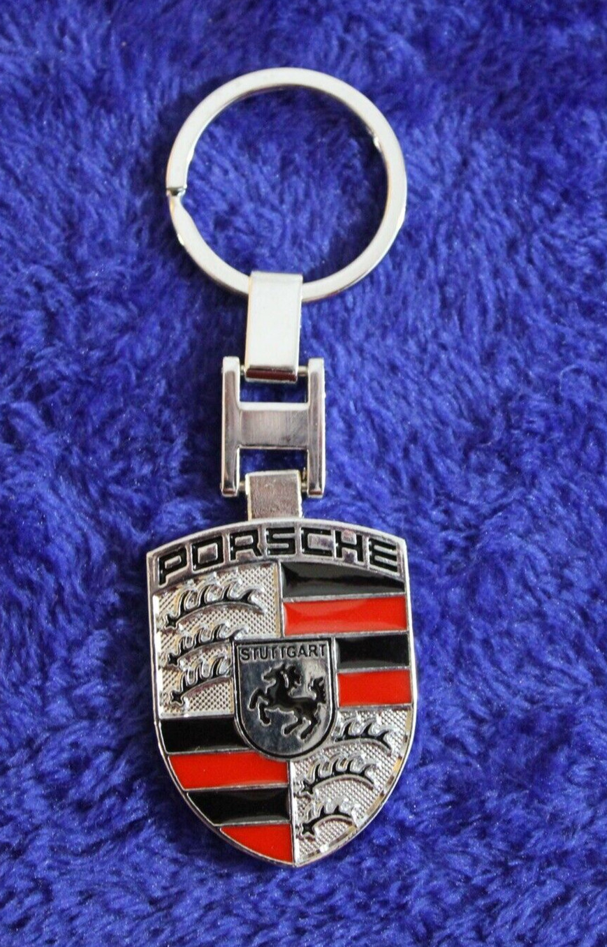 Silver 2 Sided Porsche Key Ring Key Chain Accessory Crest Fob Silver 2 Sided Porsche Key Ring Key Chain Accessory Crest Fob