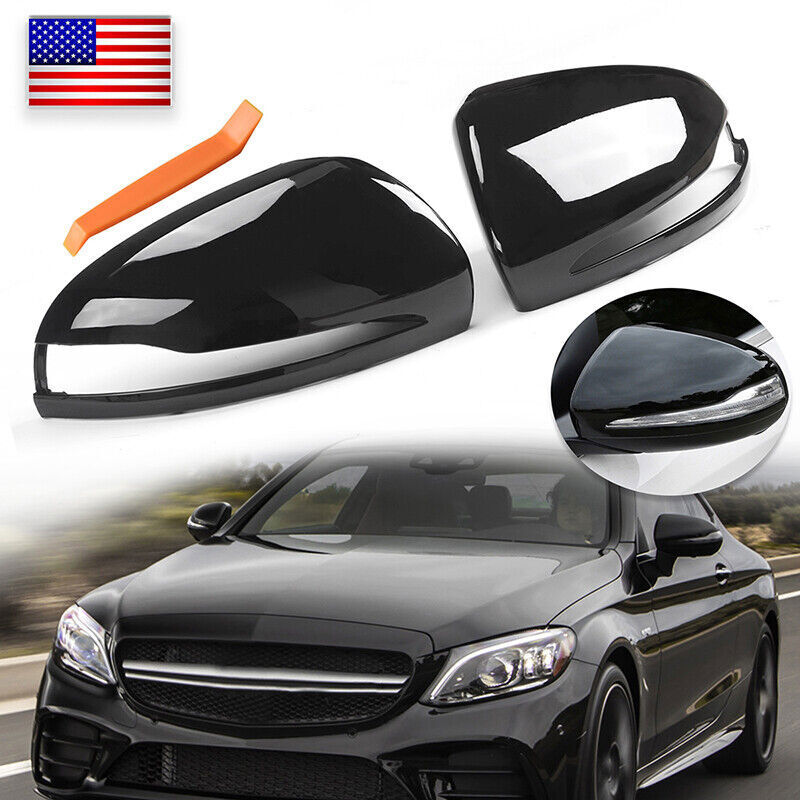 2X Gloss Black Mirror Cover Caps For 2016-2020 Benz C E GLC Class W205 X253 W213