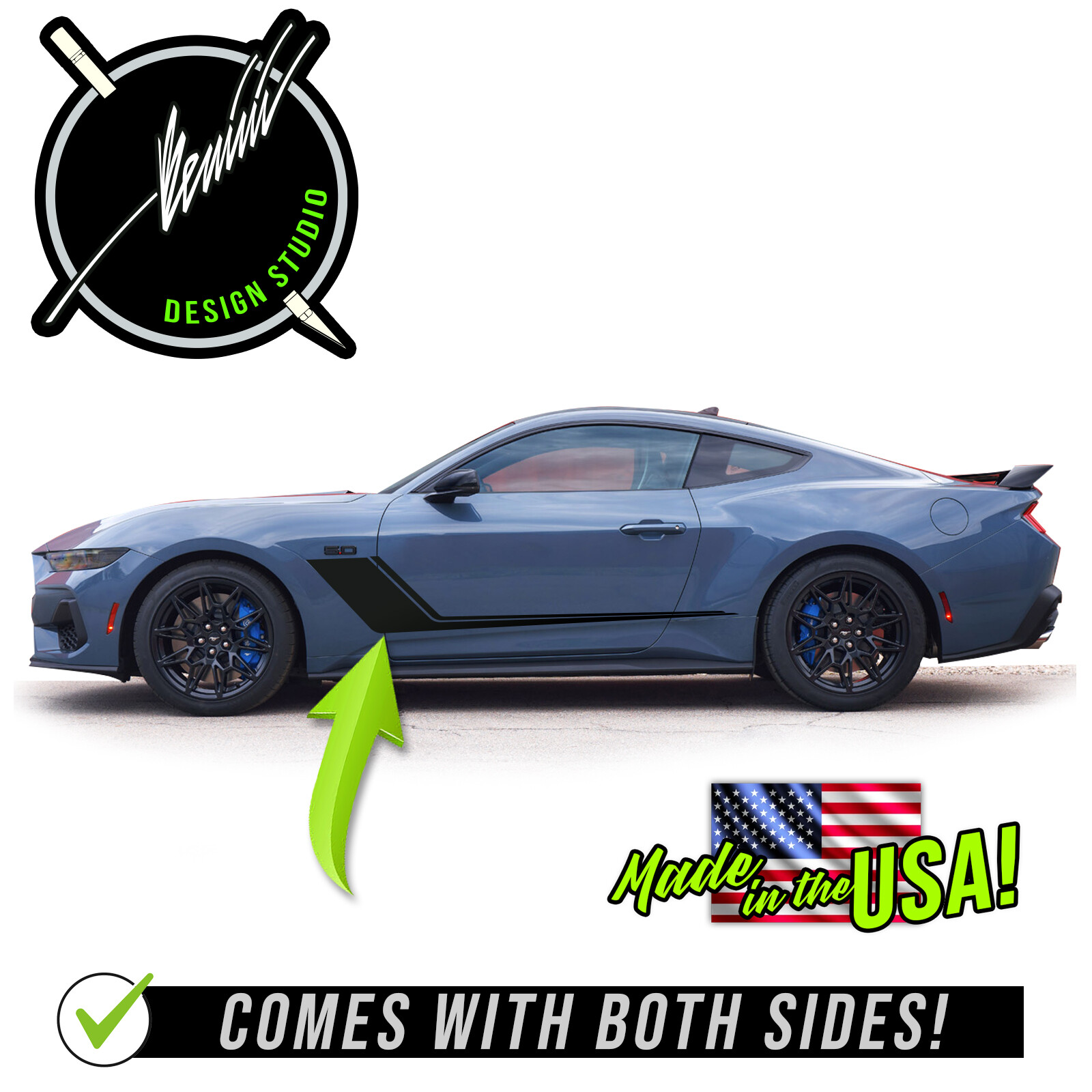 Side Hockey Stick Racing Stripe Decals 1 Compatible With 2024 & up Ford Mustang