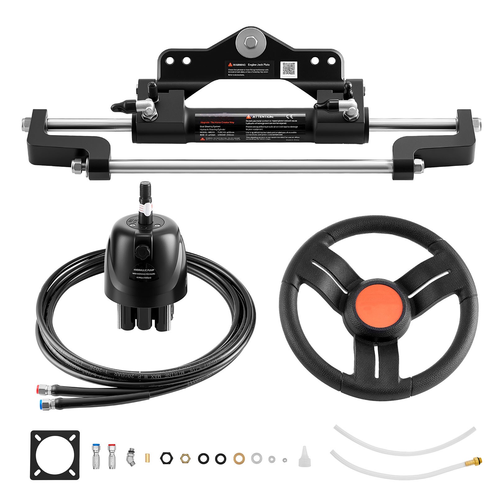 Uimoso Hydraulic Outboard Boat Steering Kit 200HP Helm Pump Cylinder 2*26ft Hose