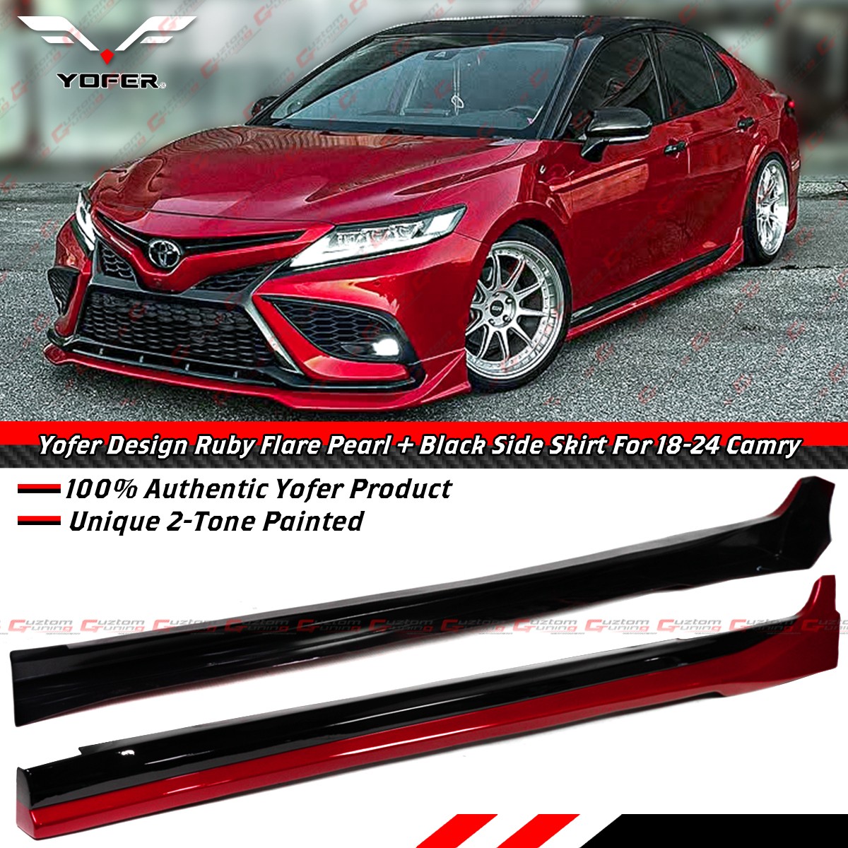 For 18-24 Toyota Camry Yofer Ruby Flare Pearl Black 2 Toned Side Skirt Extension For 18-24 Toyota Camry Yofer Ruby Flare Pearl Black 2 Toned Side Skirt Extension