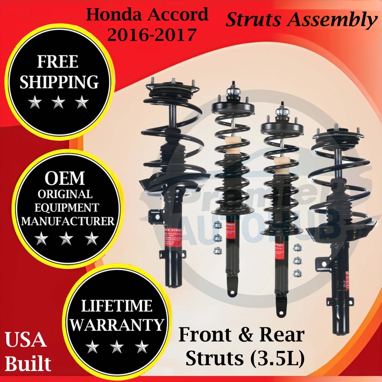 Monroe OEM Front & Rear Struts For 2016-2017 Honda Accord Lifetime Warranty