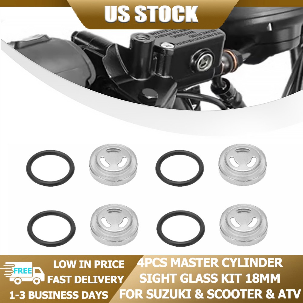 4Pcs Motorcycle Sight Glass Lens Gasket Brake Master Cylinder Reservoir Kit 18mm