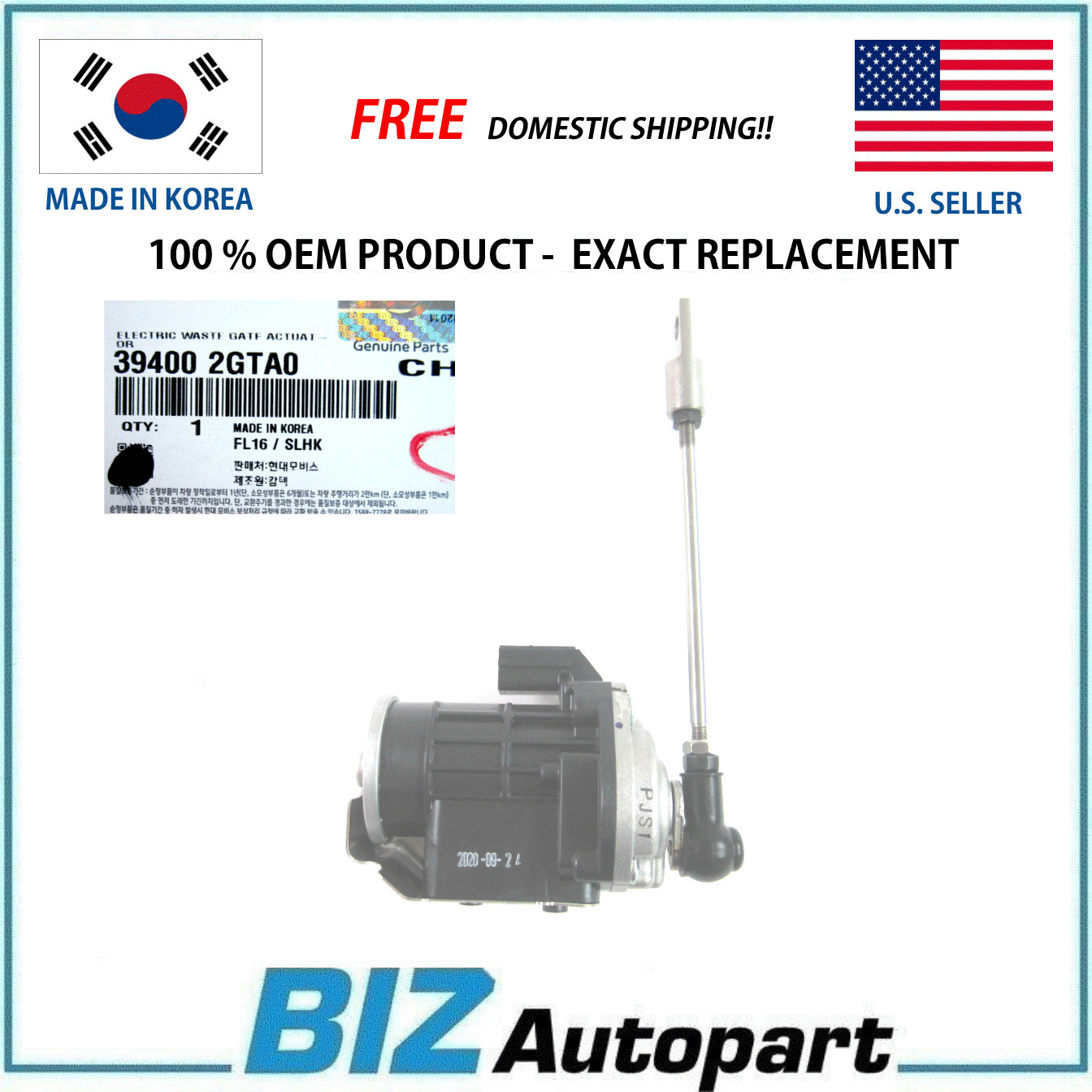 GENUINE WASTE GATE ACTUATOR FITS 2015-2021 HYUNDAI & KIA 39400-2GTA0 GENUINE WASTE GATE ACTUATOR FITS 2015-2021 HYUNDAI & KIA 39400-2GTA0