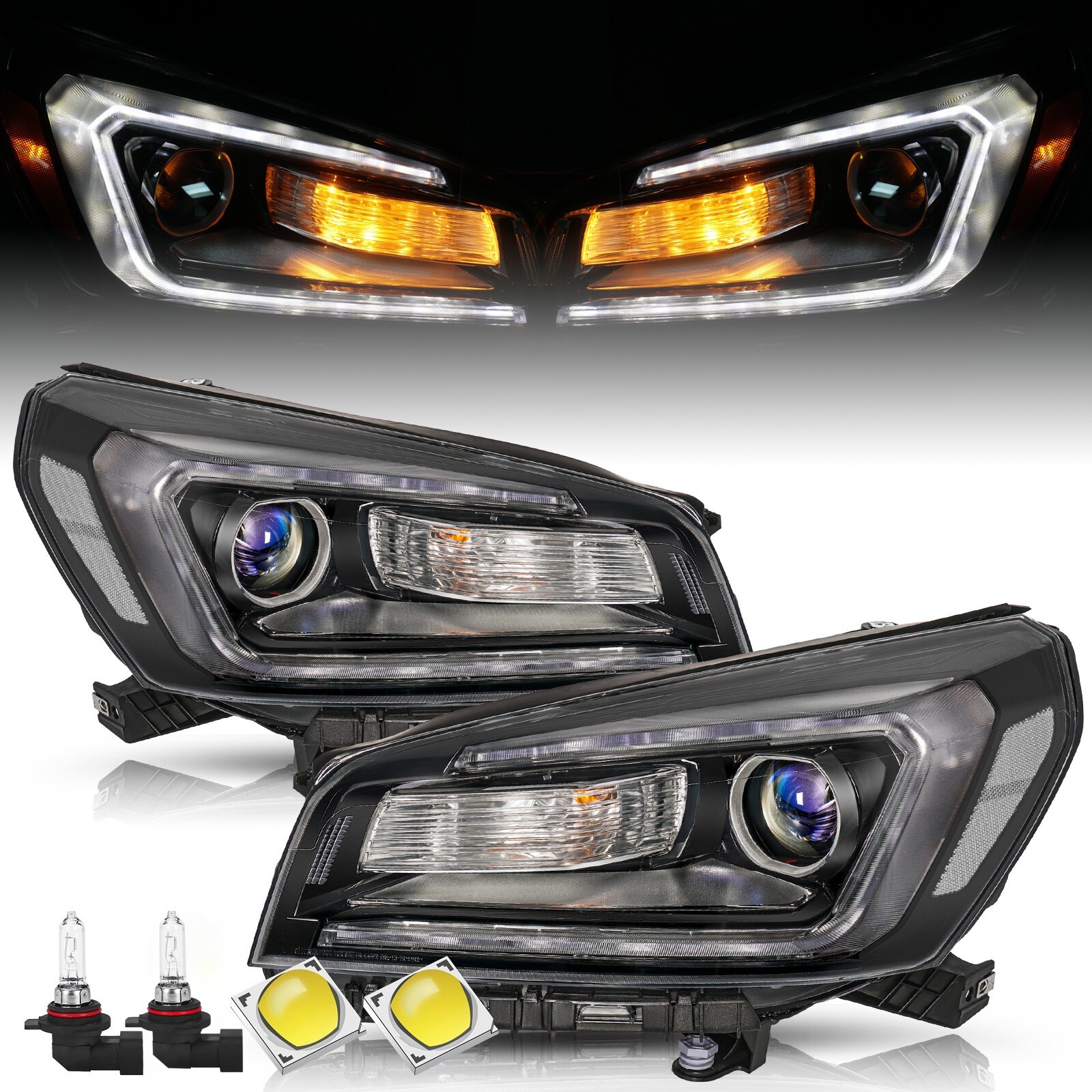 For 2013-2016 GMC Acadia Halogen Projector Clear Headlights Headlamps Assembly