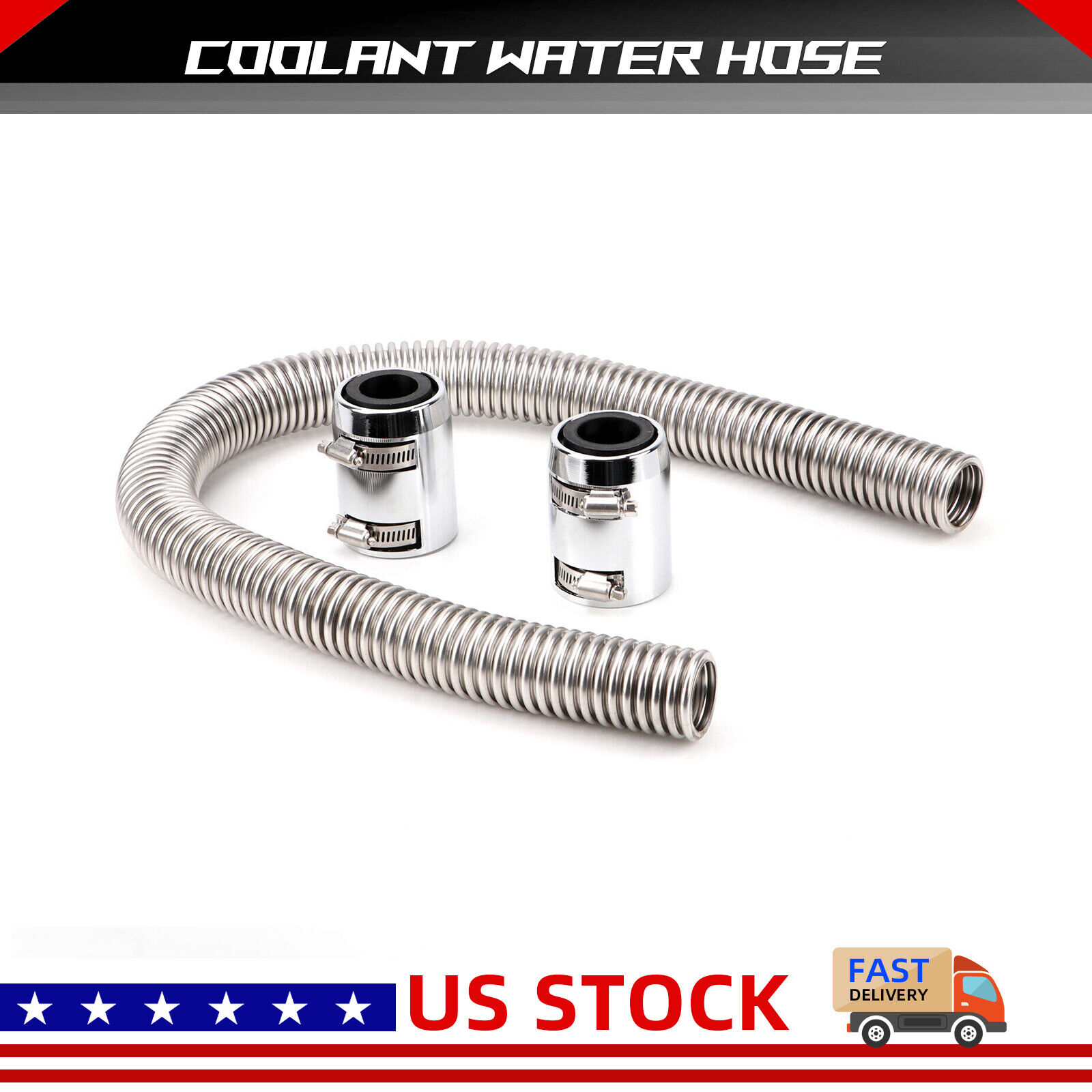 36 Stainless Steel Radiator Silver Flexible Coolant Water Hose Chrome CAPS