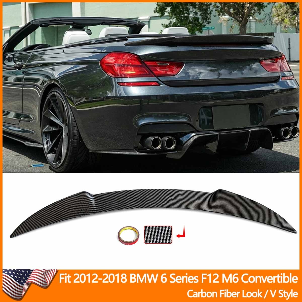 For 2012-2018 BMW F12 650i M6 Convertible V Style Rear Trunk Spoiler Carbon Look For 2012-2018 BMW F12 650i M6 Convertible V Style Rear Trunk Spoiler Carbon Look