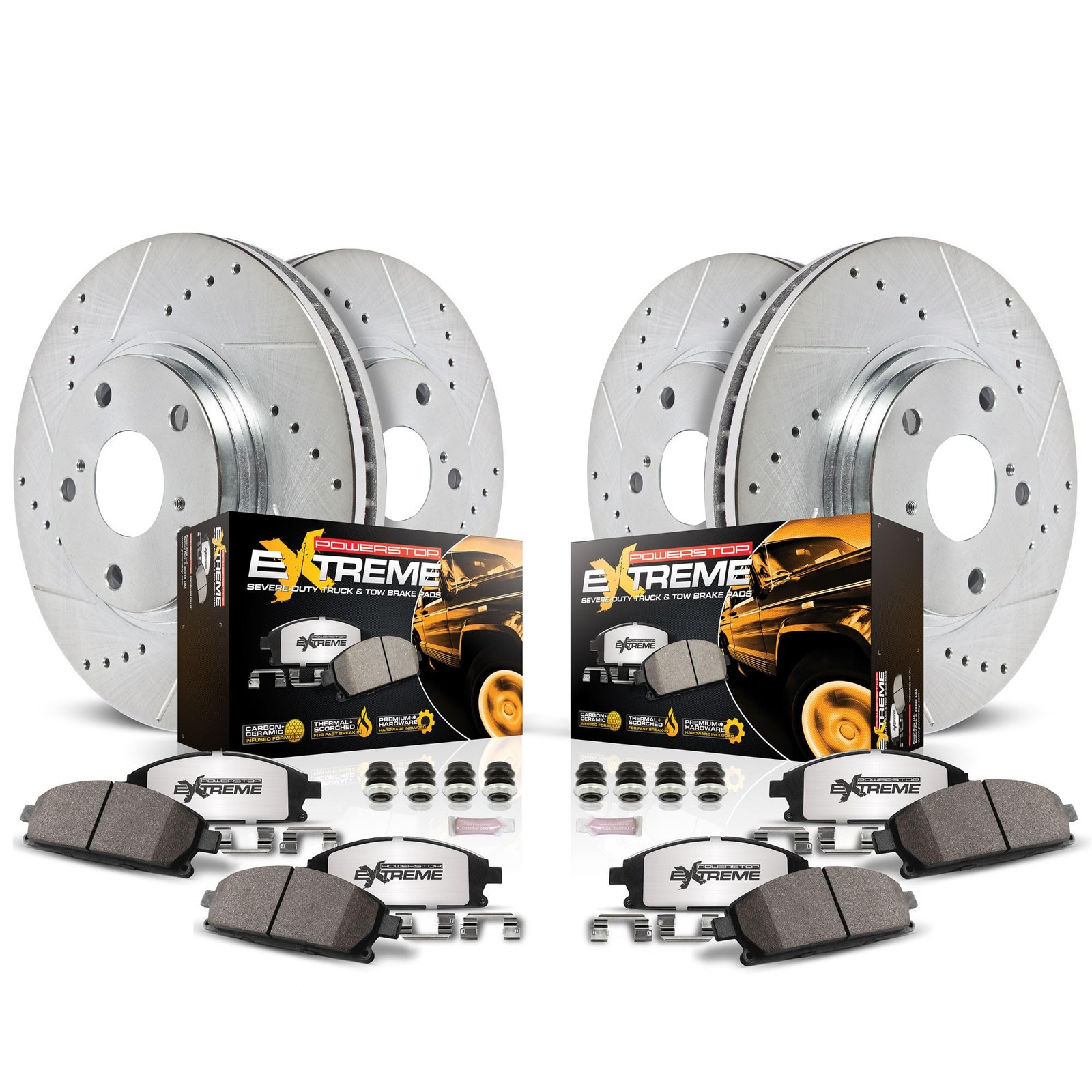 Brake Pad Rotor Kit Front Rear Truck Tow Z36 PowerStop K2798-36 ceramic Brake Pad Rotor Kit Front Rear Truck Tow Z36 PowerStop K2798-36 ceramic