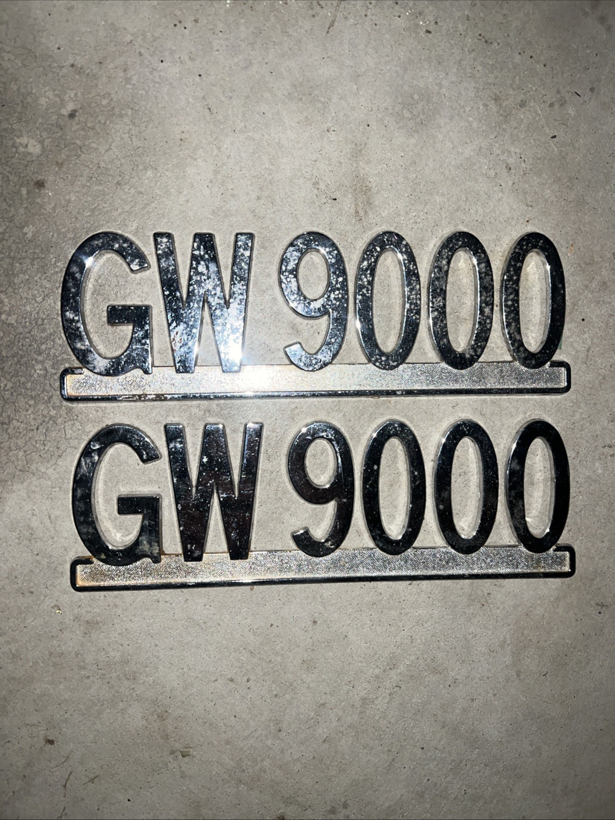 Vintage PAIR GW 9000 Gross Weight 9000 LBS Chrome Emblem Nameplates Vintage PAIR GW 9000 Gross Weight 9000 LBS Chrome Emblem Nameplates