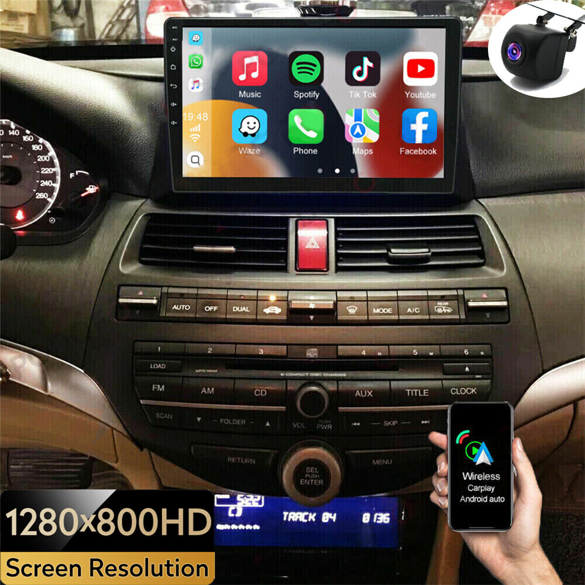 32GB For HONDA ACCORD 2008-2013 GPS Car Android 12 Stereo Apple Carplay Radio
