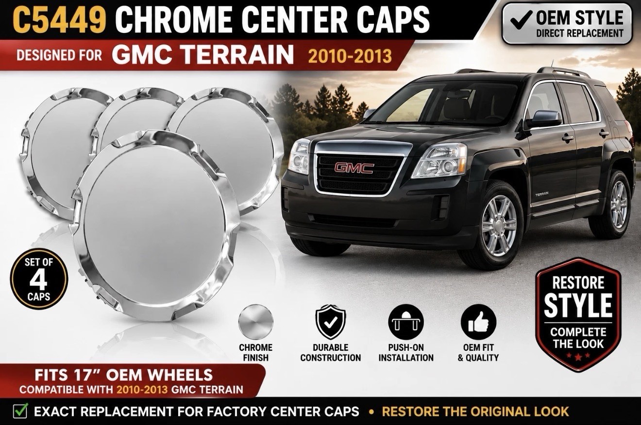 FITS 2010-2017 GMC Terrain # C5449 Aftermarket Chrome Center Caps NEW SET/4 FITS 2010-2017 GMC Terrain # C5449 Aftermarket Chrome Center Caps NEW SET/4