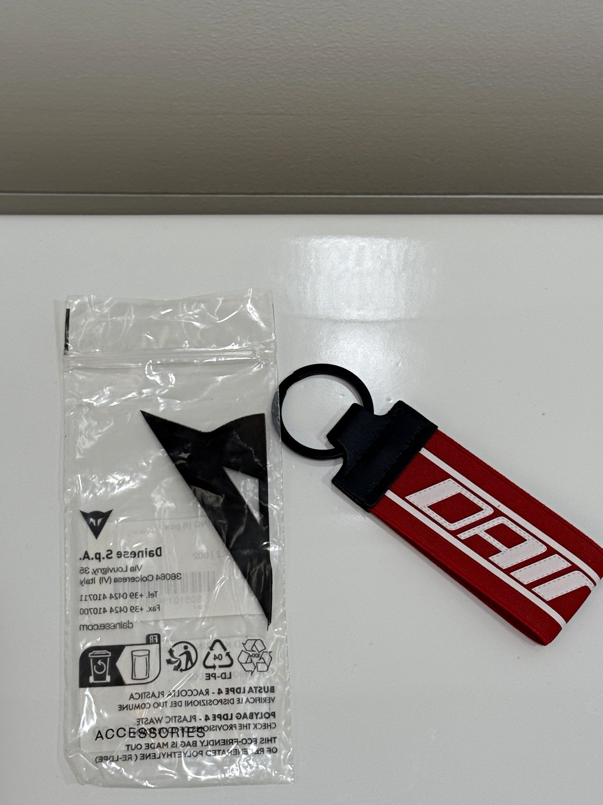 Dainese Fabric Keychain Key Fob w/ Detachable Keyring Red/Black/White Dainese Fabric Keychain Key Fob w/ Detachable Keyring Red/Black/White