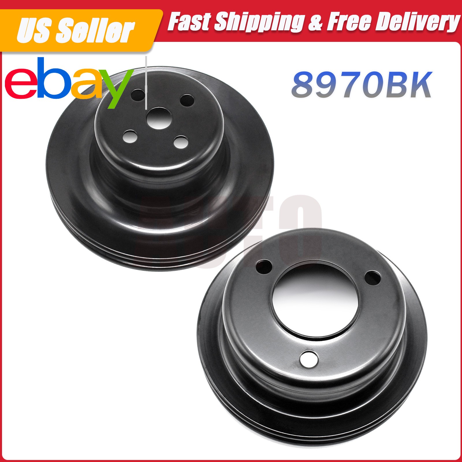 SB Ford Water Pump & Crank Pulley Single 1 Groove Black Steel 260 289 1965-67 V8 SB Ford Water Pump & Crank Pulley Single 1 Groove Black Steel 260 289 1965-67 V8