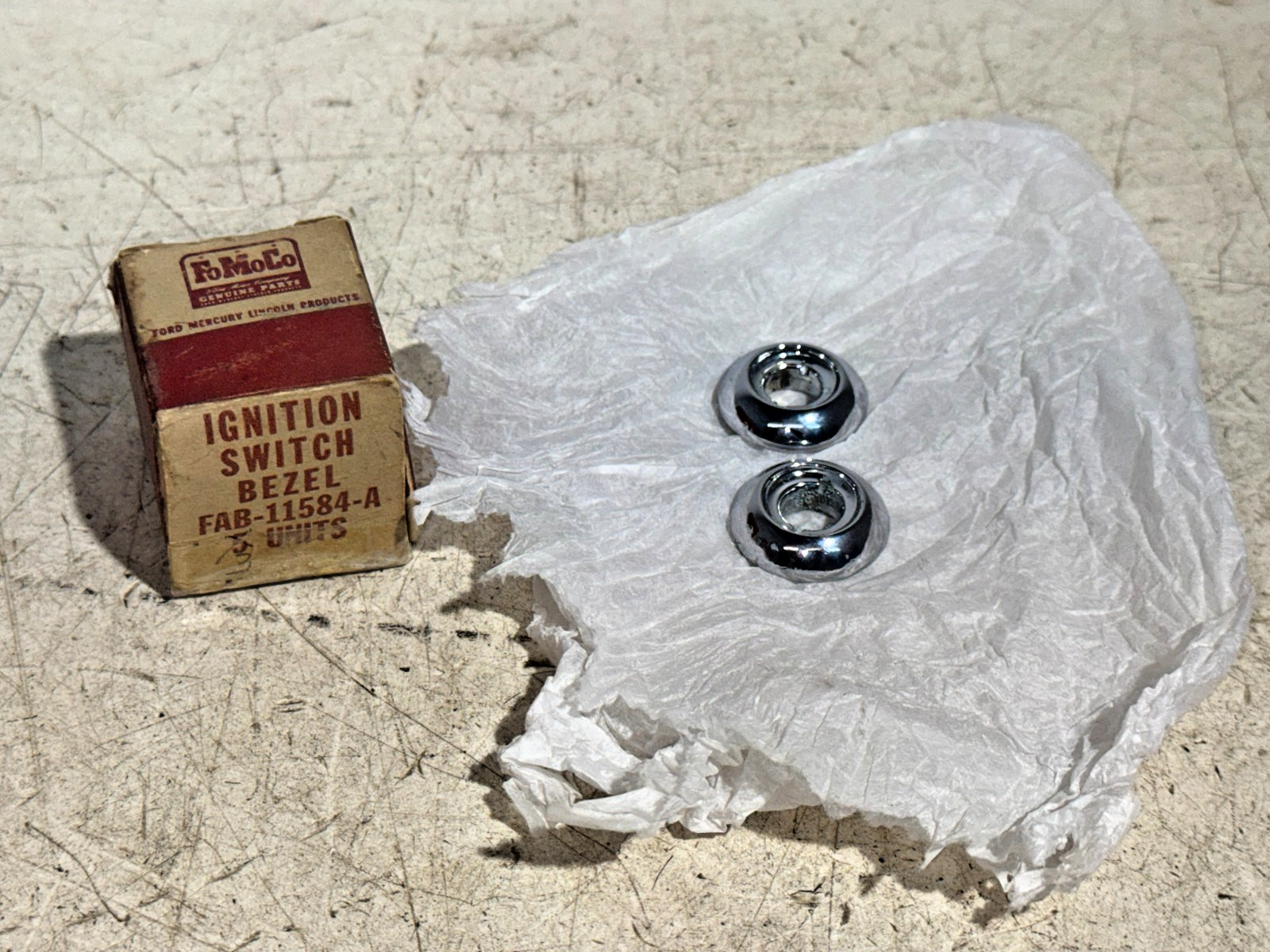 Lot of 2 NOS Ford Ignition Switch Bezels FAB-11584-A Lot of 2 NOS Ford Ignition Switch Bezels FAB-11584-A