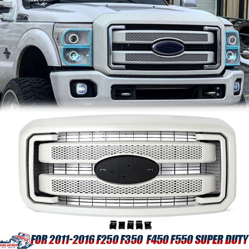 White Platinum Front Bumper Grille For Ford F250 F350 F450 Super Duty 2011-16