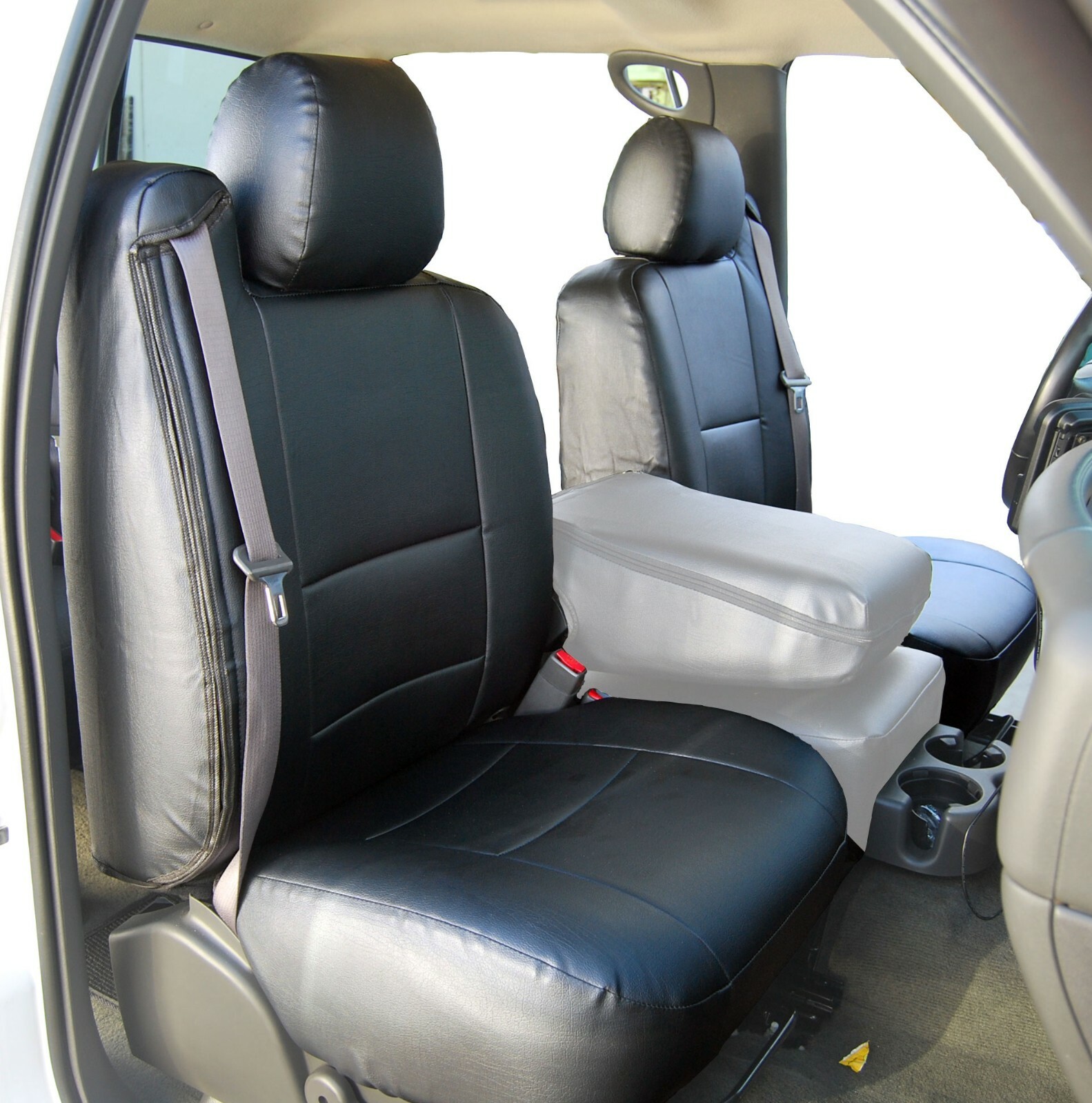 FOR 2003-06 CHEVY SILVERADO S.LEATHER CUSTOM MADE FIT 2 FRONT SEAT COVERS BLACK