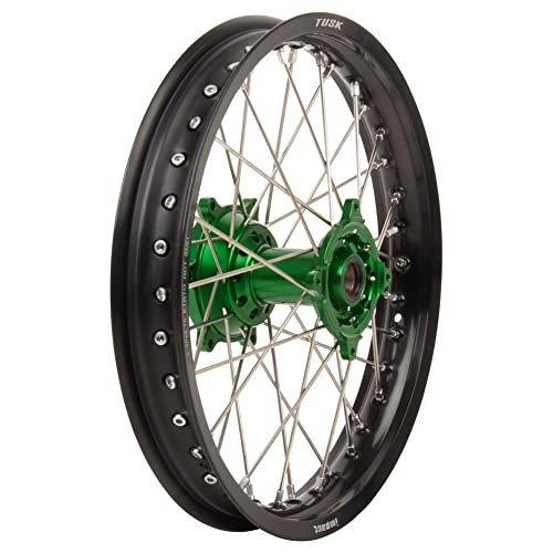 Tusk Impact Complete Rear Wheel, 2.15x18, Black and Green For Kawasaki KX