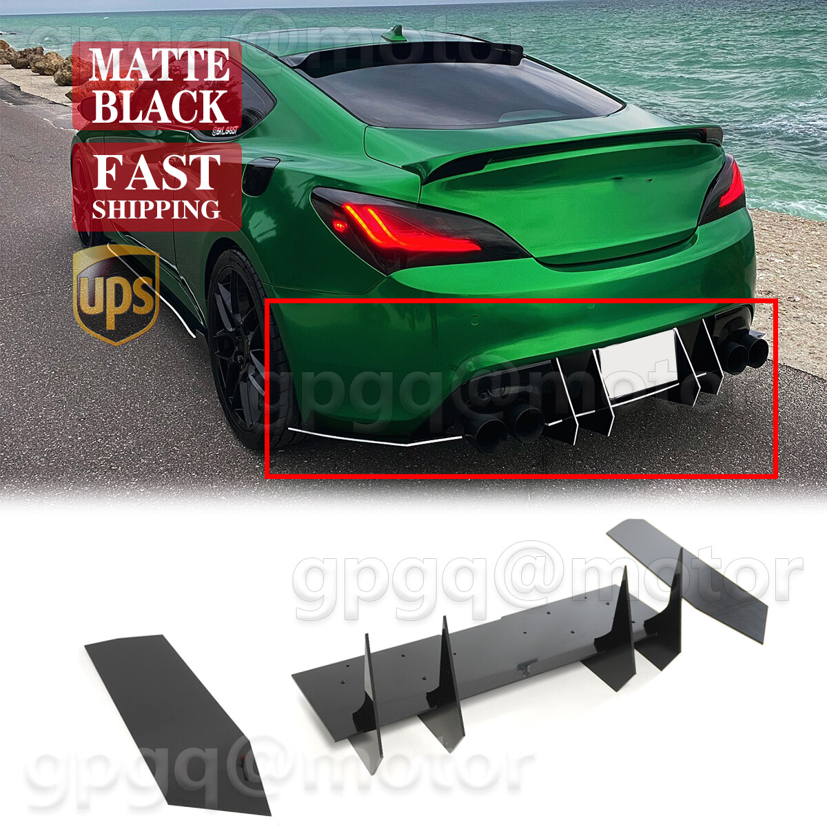 For Hyundai Genesis Coupe 09-16 Gloss Black Rear Bumper Diffuser & Corner Aprons For Hyundai Genesis Coupe 09-16 Gloss Black Rear Bumper Diffuser & Corner Aprons
