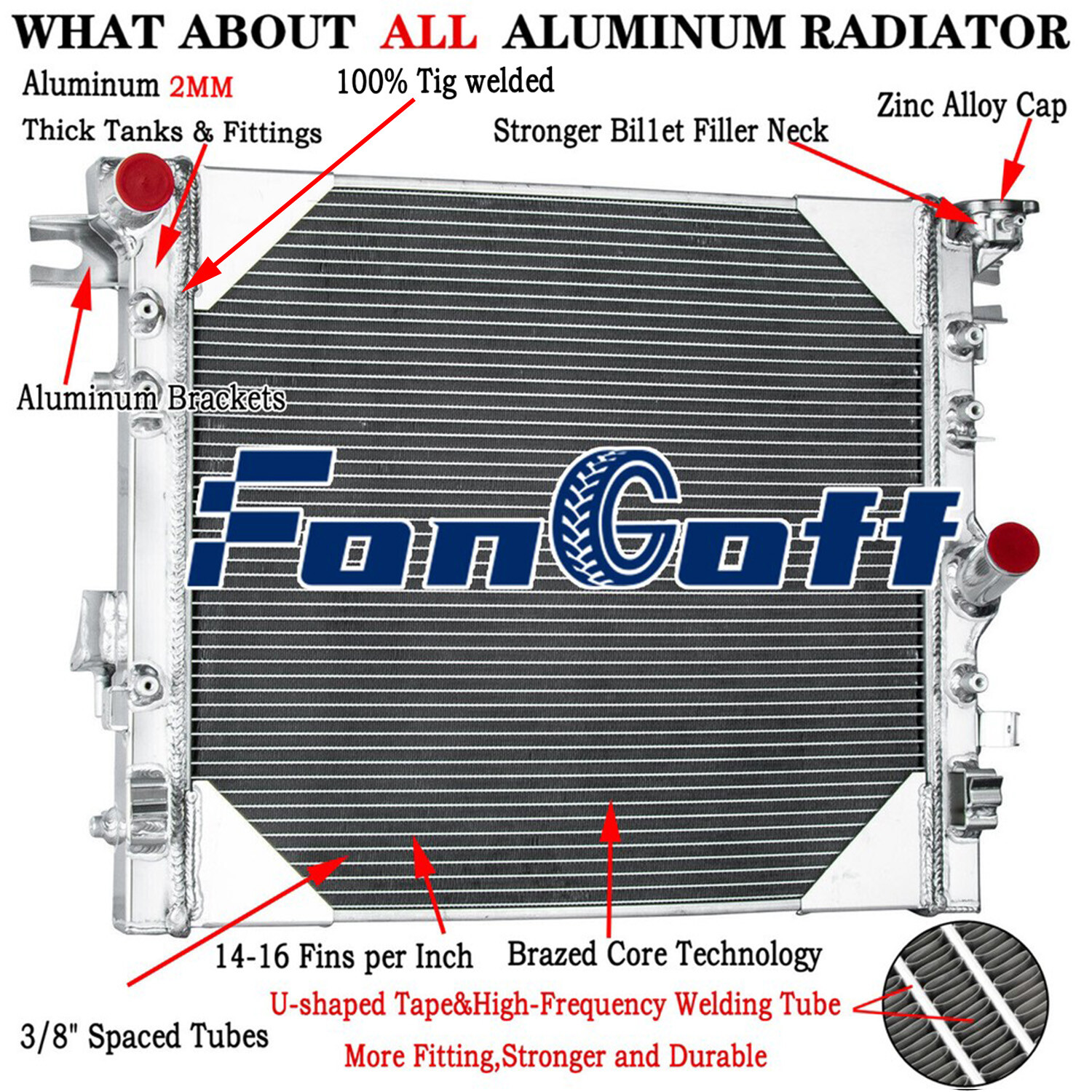 Aluminum 2-Row Radiator Fits 2007-17 Jeep Wrangler/2018 Jeep WrangleJK 3.6/3.8L