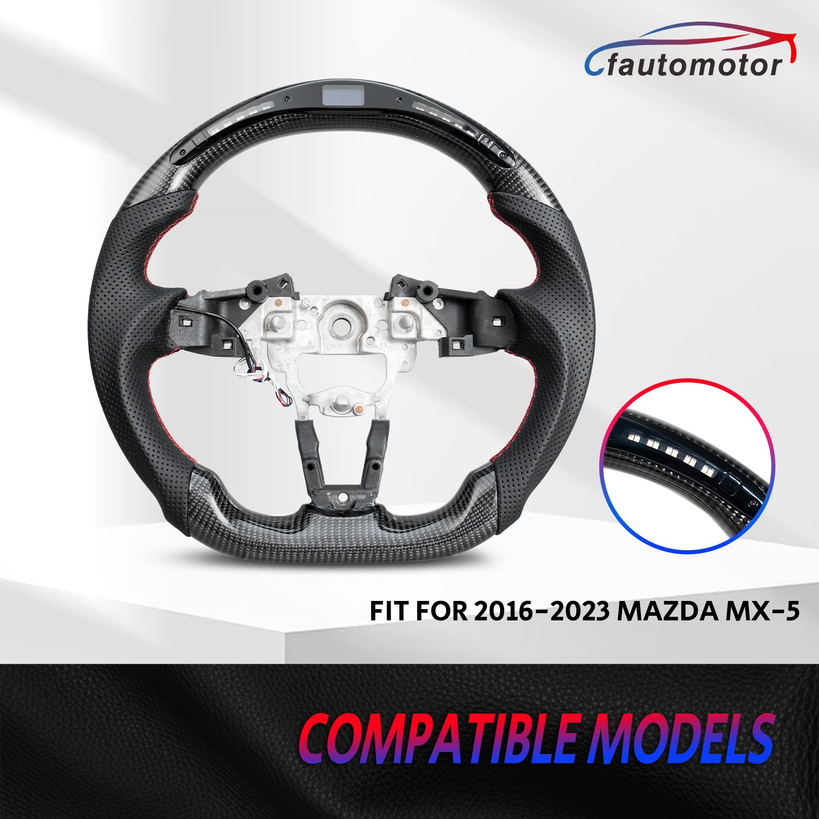 LED Real Carbon Fiber Sport Steering Wheel Fits2016-2025 Mazda MX-5 Miata