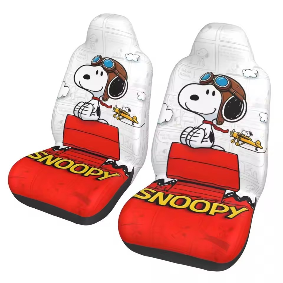 Cartoon Dog Snoopy Car Seat Cover Flexible Seat Covers Woodstock Set Of 2 Unive