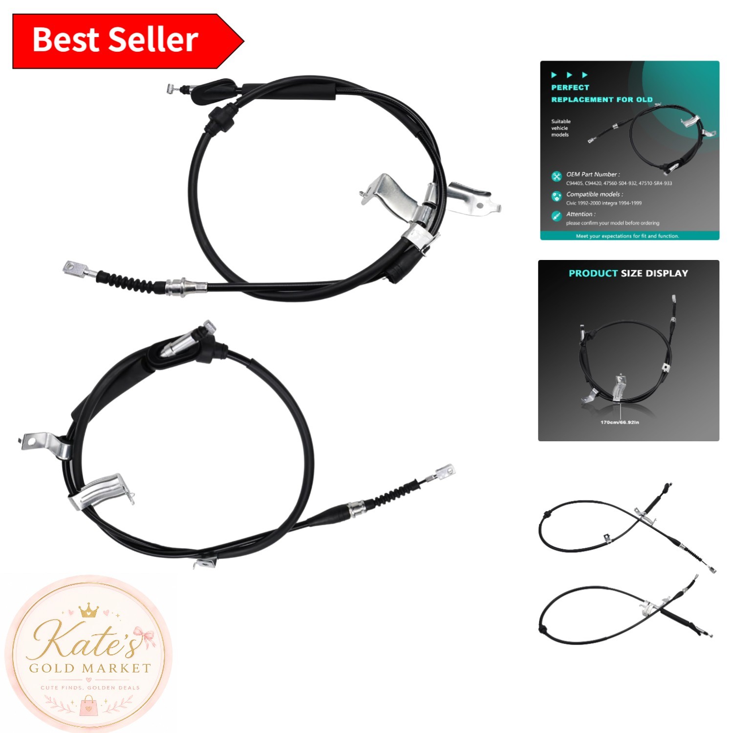 Reliable 2Pcs Brake Cable Set for Civic 1992-2000 & Integra 1994-1999 Vehicles