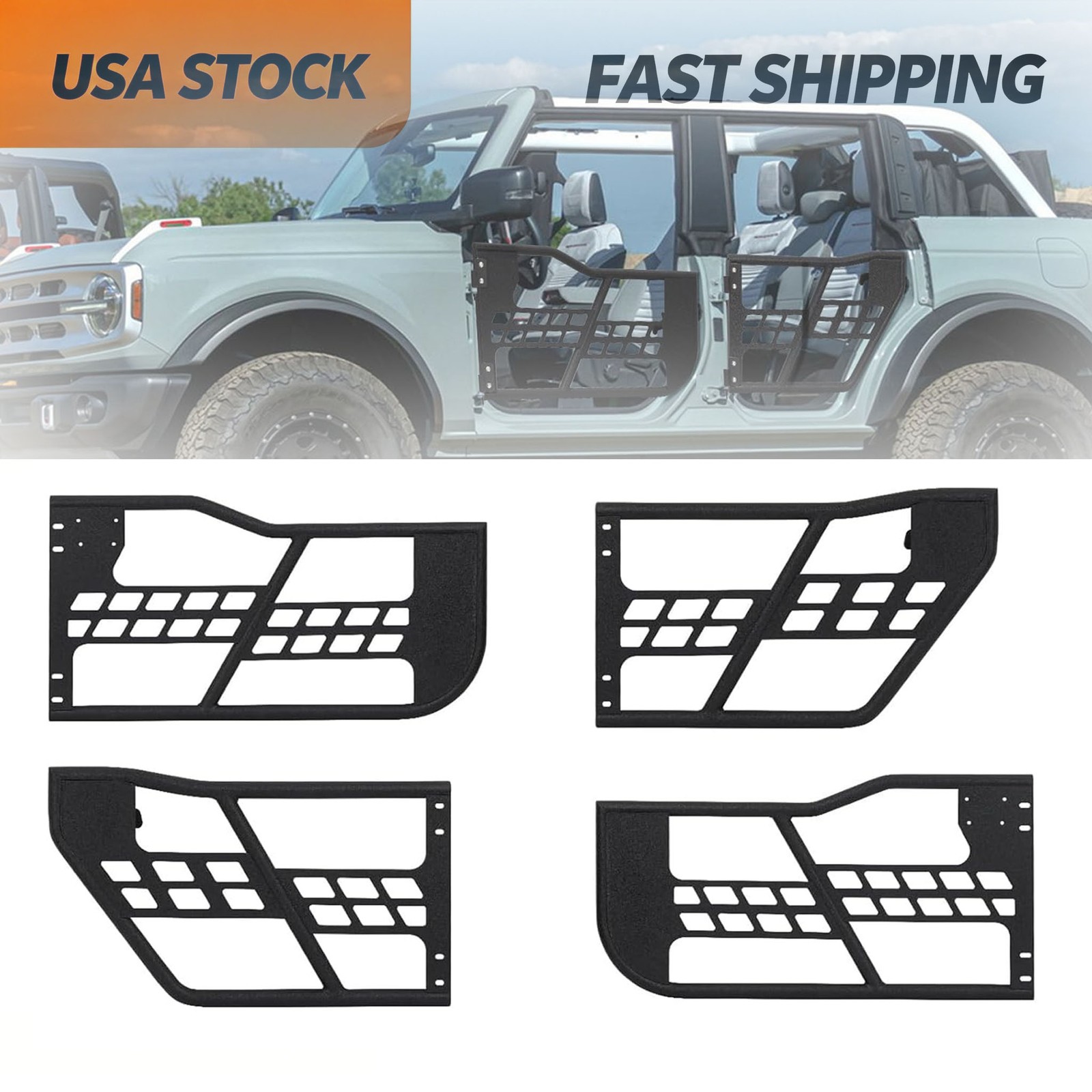 NEW 4 Pack Off Road Tubular Half Trail Doors For 2021-25 Ford Bronco 4 Door Set