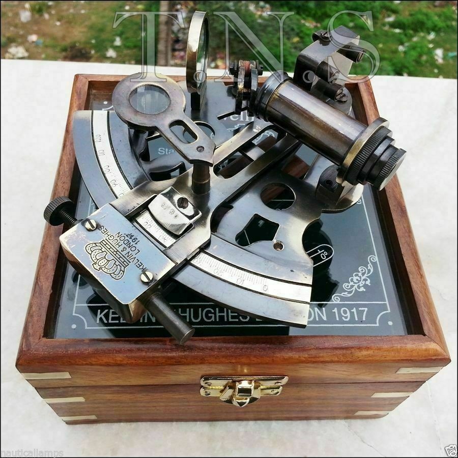 Vintage Heavy German Working Sextant 5In Marine Nautical Collectible With Wooden