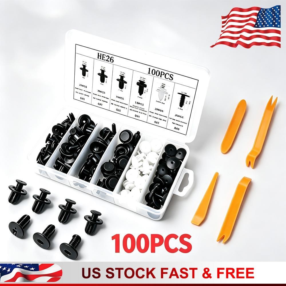 100PC Set Bumper Fender Liner Push Type Retainer Clips Fastener For GM Replace