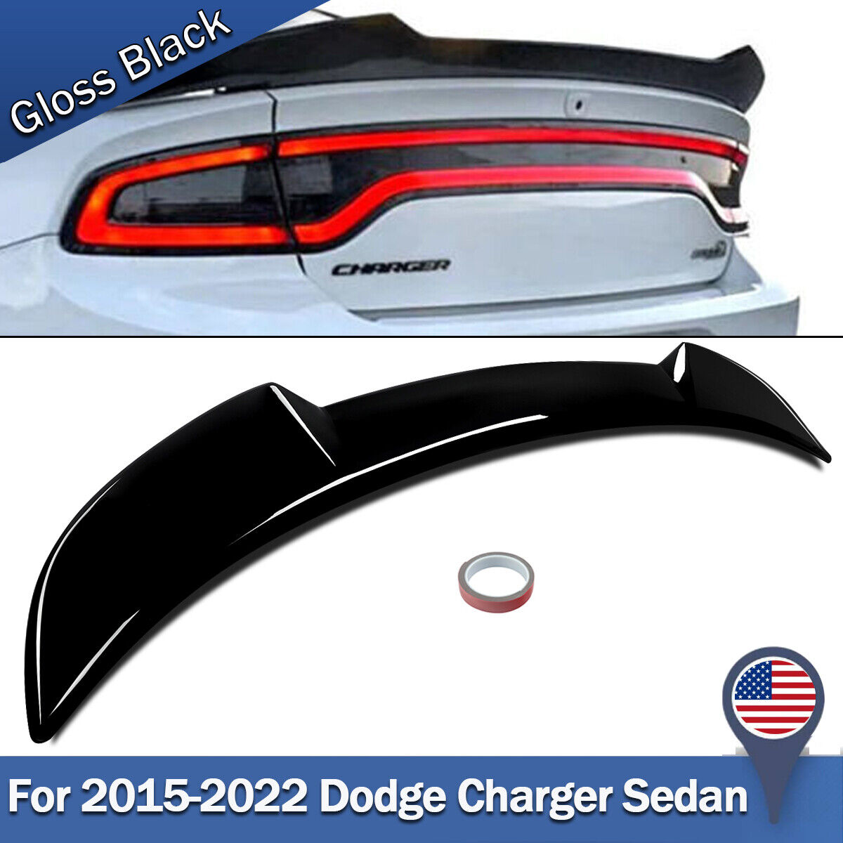 For Dodge Charger Trunk Spoiler Gloss Black 2015+ Duckbill Style SRT GT RT SXT