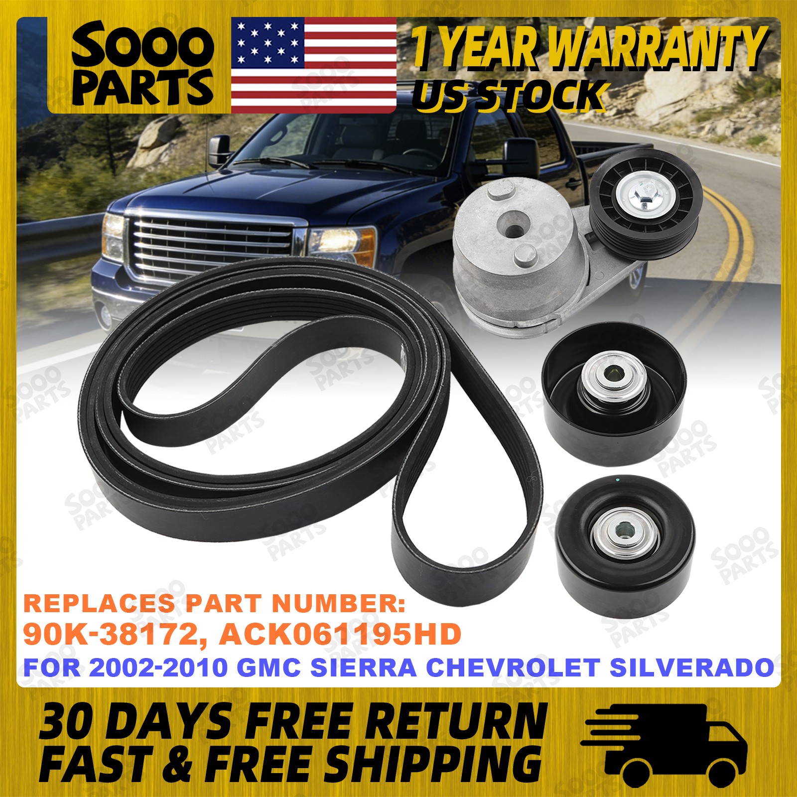 4x Serpentine Belt Drive Component Kit For Chevy Silverado 3500 GMC Sierra 3500