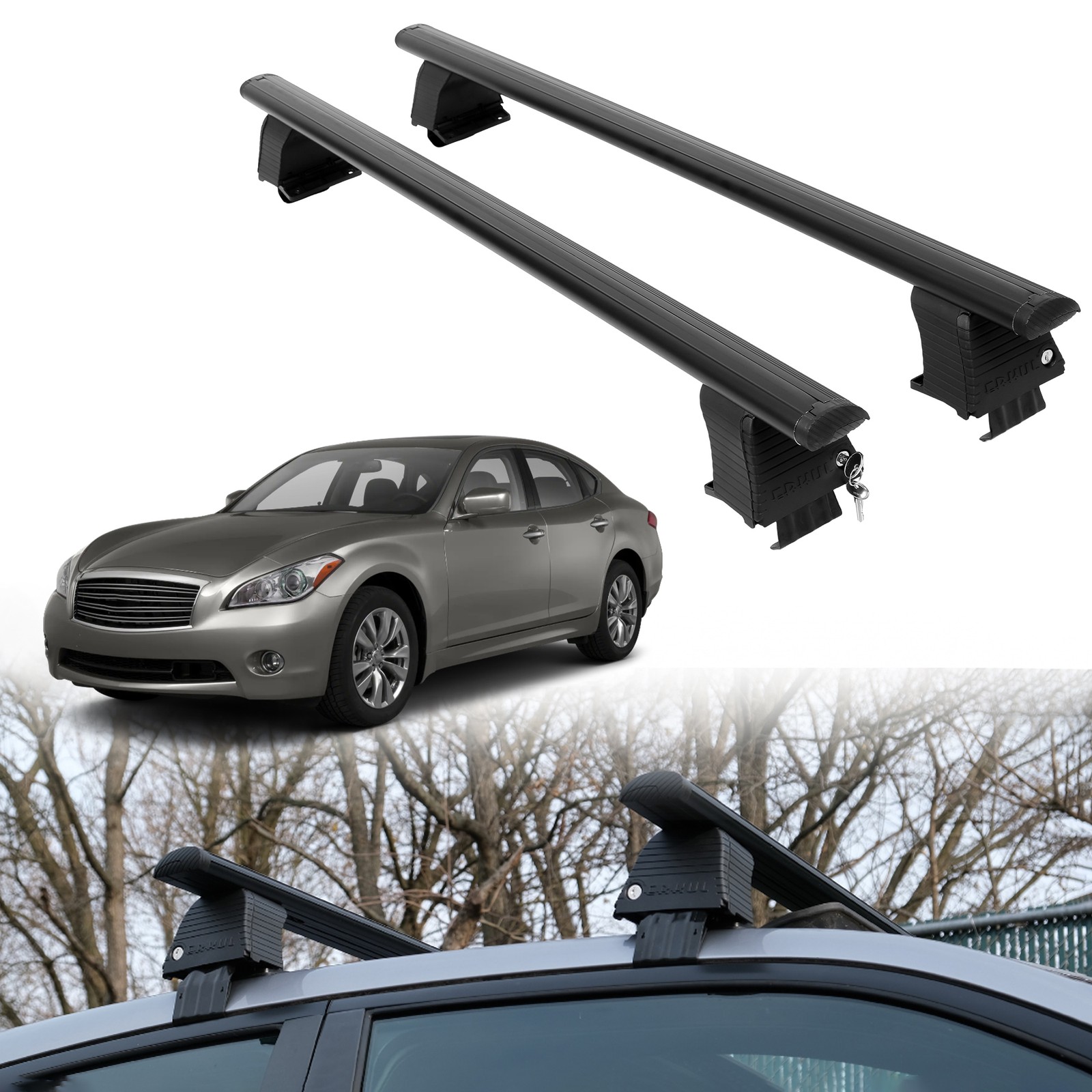 Roof Rack Crossbars for INFINITI M56 2011-2013 Fits Naked Roof - Black