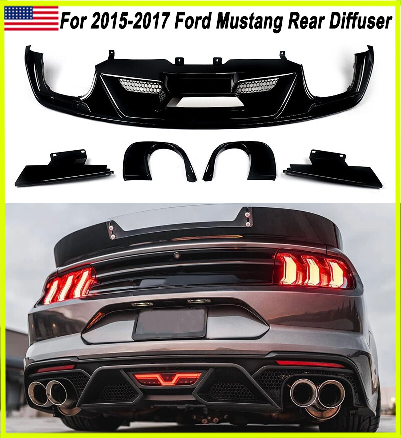 GT500 Style Rear Bumper Lip Quad/Dual Diffuser Cover For 2015-2017 Ford Mustang