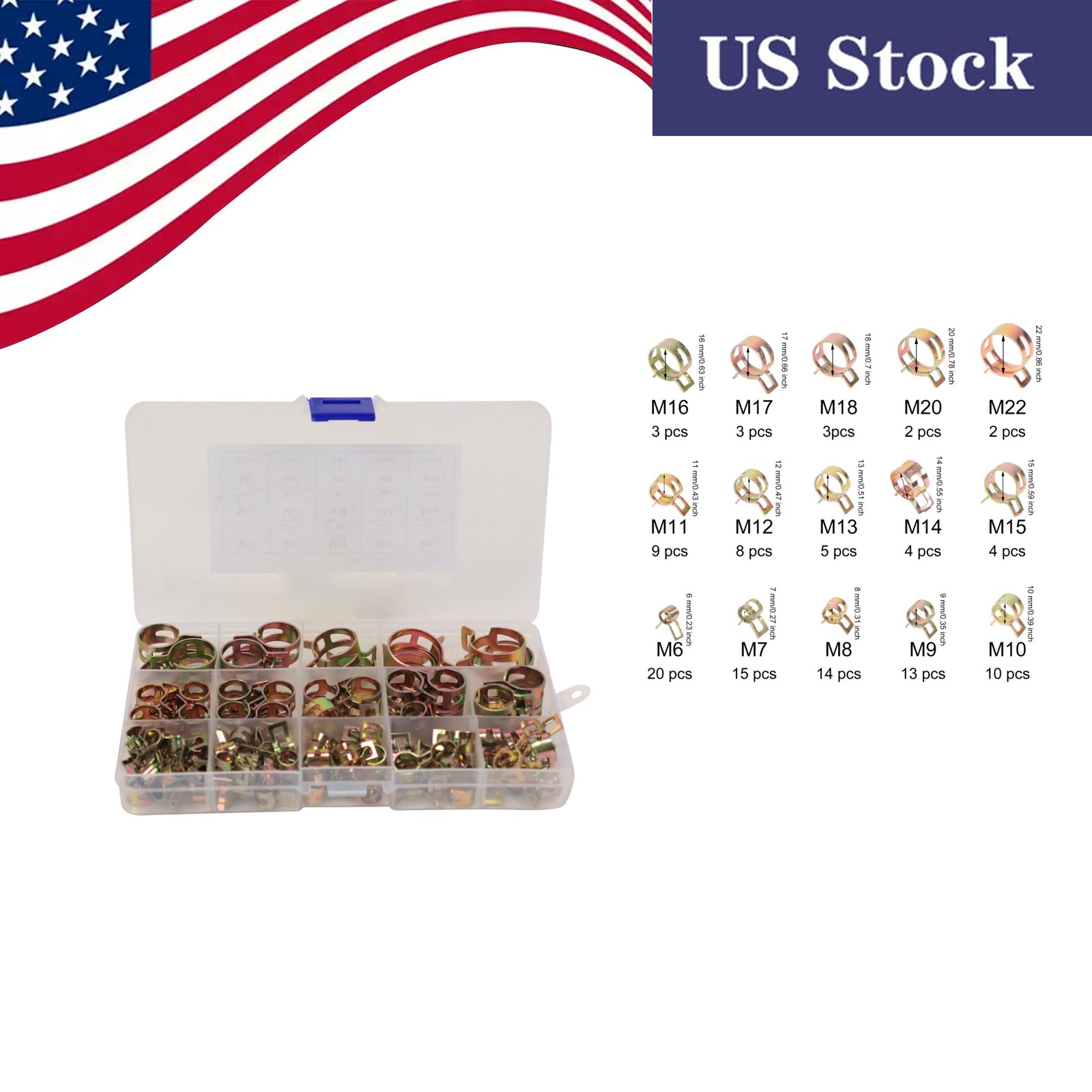 115X Hose Clamps 6-22mm Spring for Pipe Line Connections 115X Hose Clamps 6-22mm Spring for Pipe Line Connections