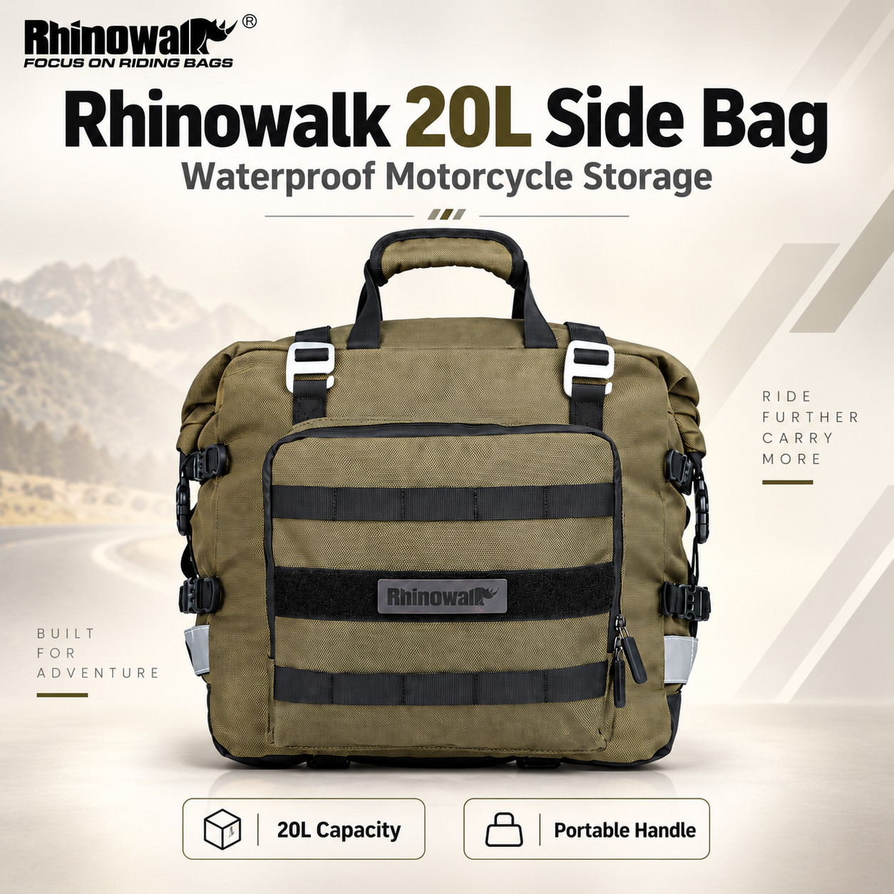 Rhinowalk 20L Waterproof Motorcycle Saddle Pannier Quick Release Green