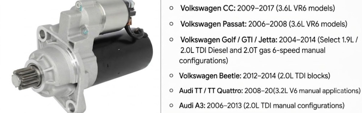 Starter for VW Jetta 2.0 6spd DSG Passat 3.6L Audi TT A3 17972 02M911023PX