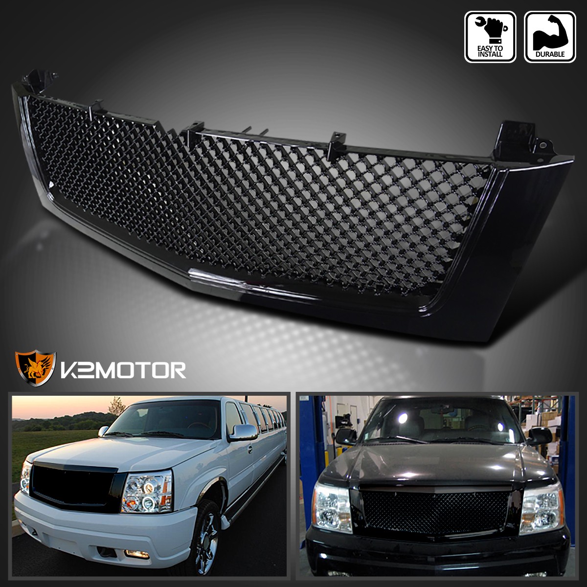 Fits 2002-2006 Cadillac Escalade Glossy Black Mesh Front Hood Grille 02 03 04 Fits 2002-2006 Cadillac Escalade Glossy Black Mesh Front Hood Grille 02 03 04