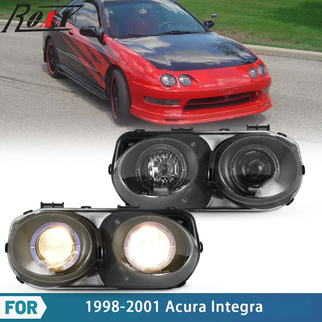 1998-2001 Headlights For Acura Integra Halo Projector Headlamps PAIR Black Clear
