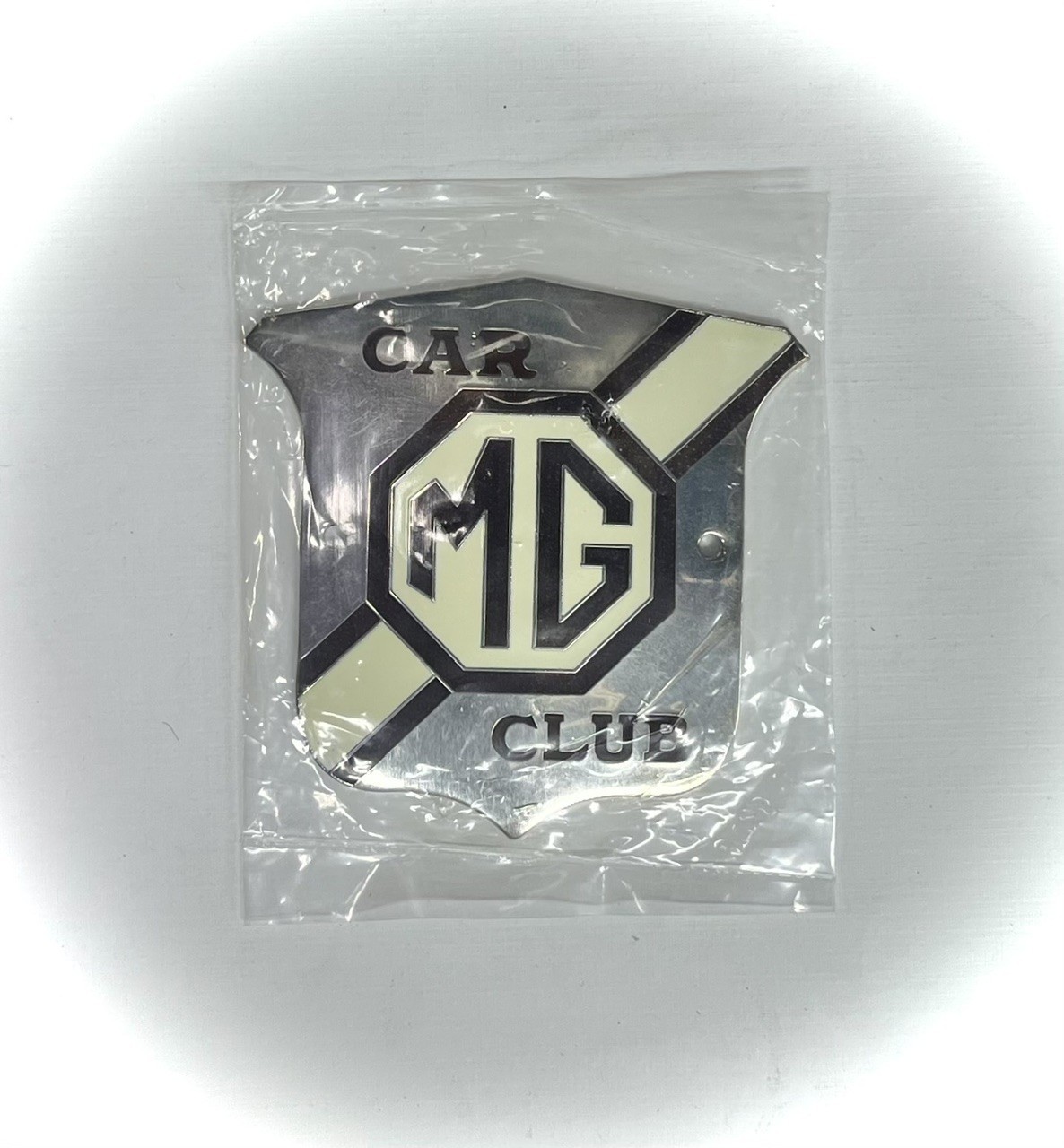 MG Car Club Chrome Badge, NEW, in package made in UK, MGTD, MGTC, MGA, MGB MG Car Club Chrome Badge, NEW, in package made in UK, MGTD, MGTC, MGA, MGB