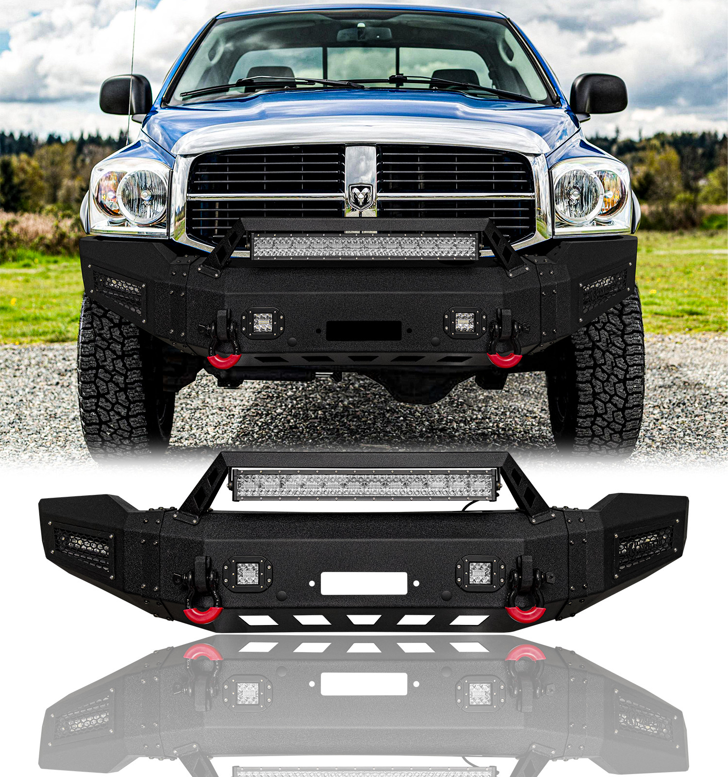 Vijay For 2006-2008 Dodge Ram 1500 Steel Front/Rear Bumper W/Winch Plate&Lights