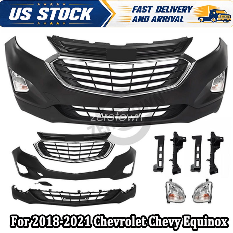 For 2018-2021 Chevy Equinox Front Bumper Cover Grille Assembly Kit w/ Fog Lights