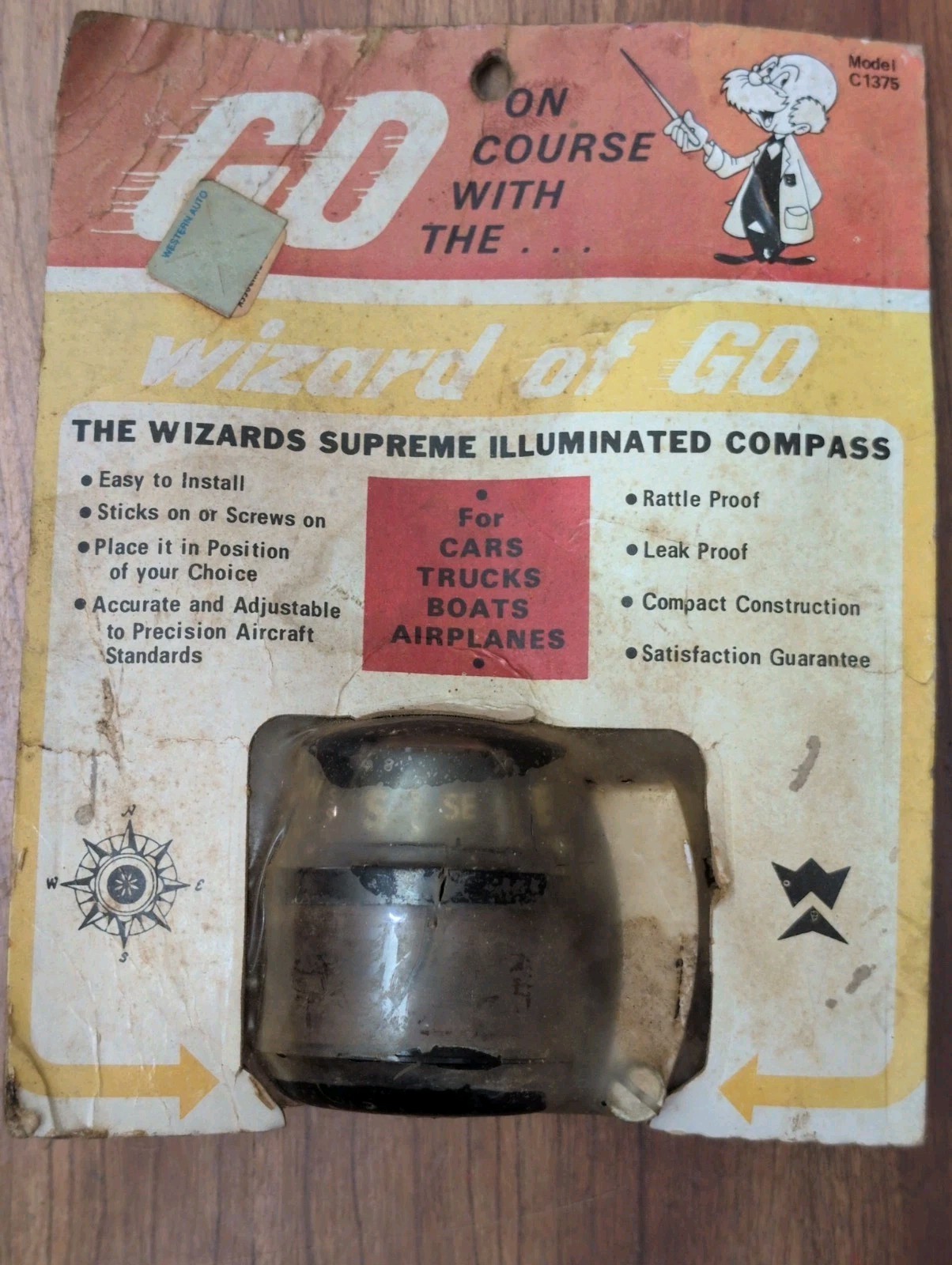 Vintage Wizard Supreme Illuminated Compass Model C1375 New in Package C 1375