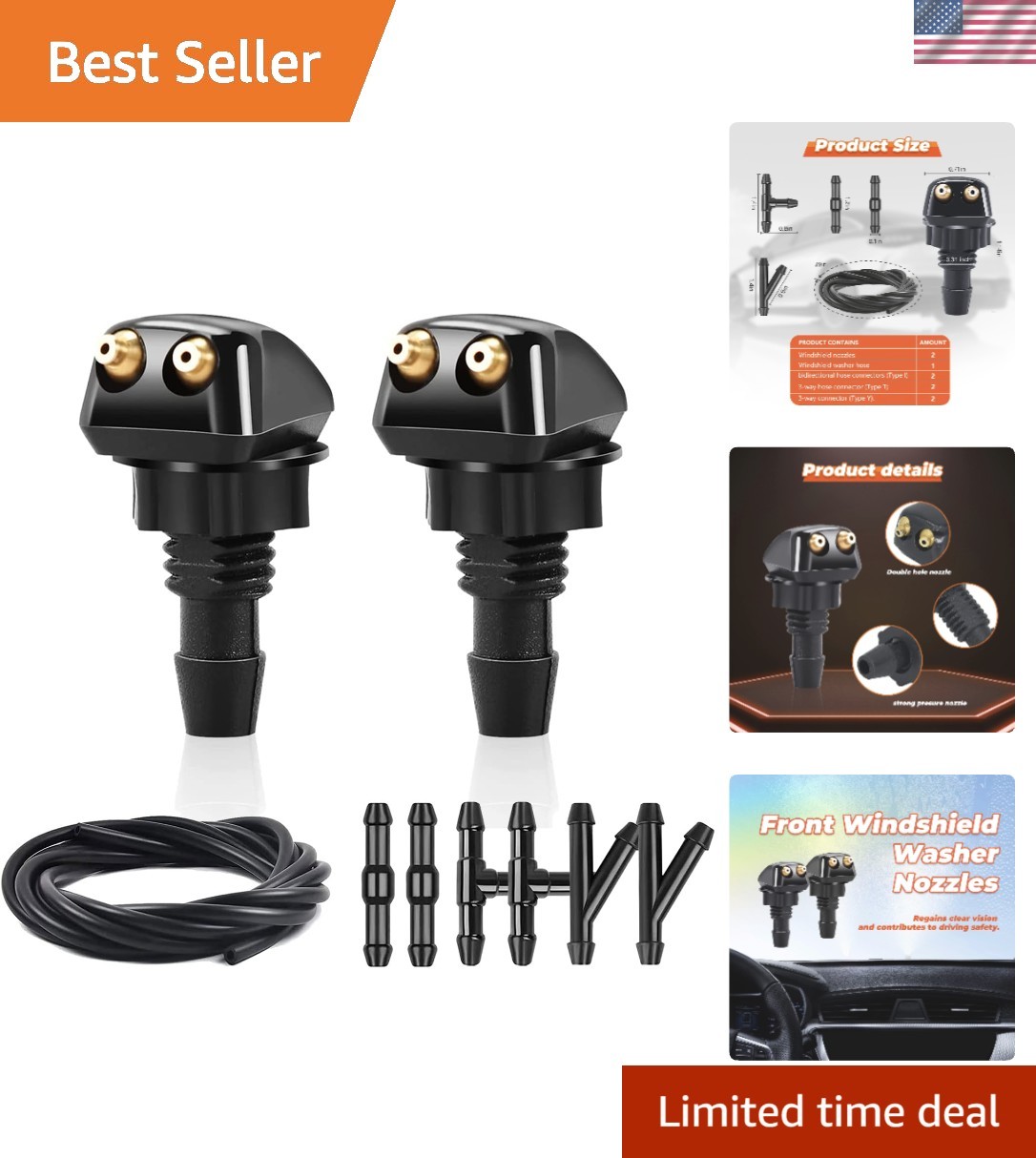 Universal 9-Piece Windshield Washer Nozzle Kit - Durable & Efficient Sprayers